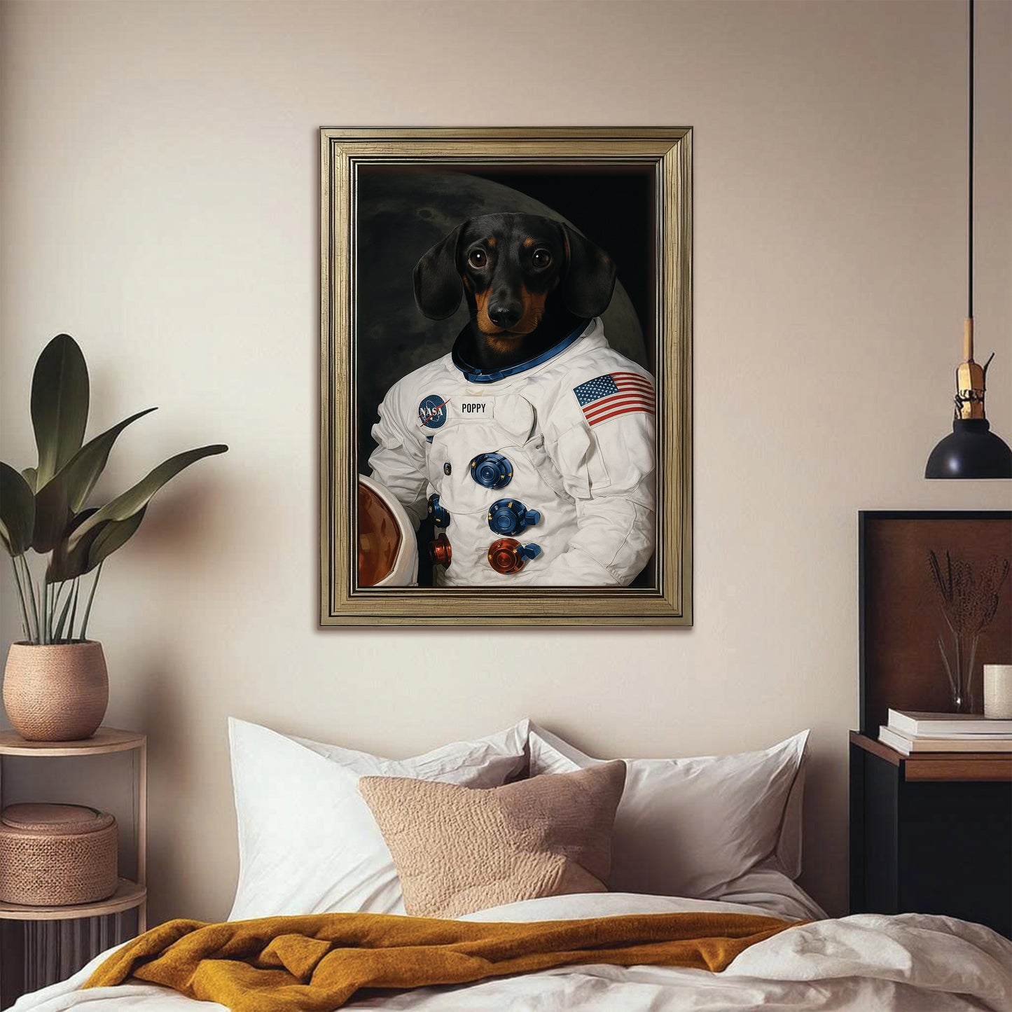 Custom Photo Dog Astronaut Canvas Framed Wall Art Framed Wall Art _ Gift For Dog Lovers