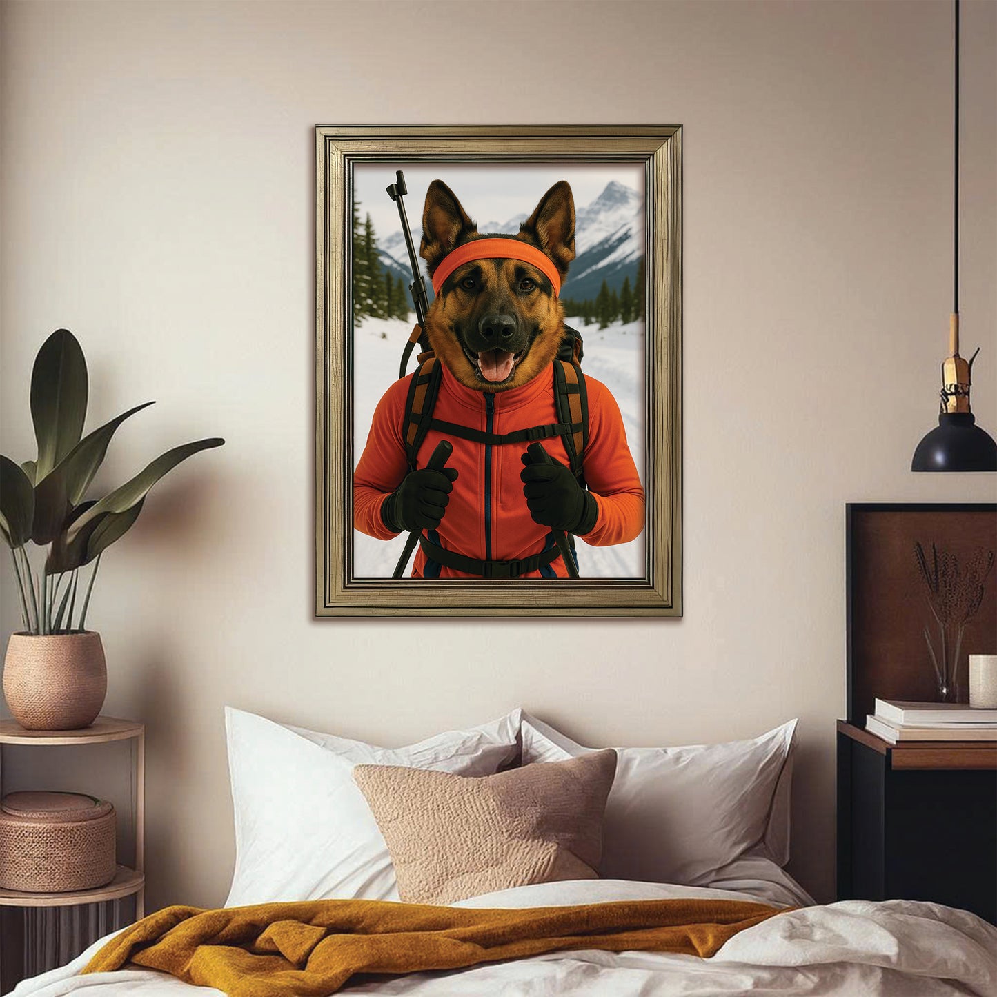 Custom Photo Biathlete Cross Country Skiing Dog Canvas Framed Wall Art Gift For Dog Lovers