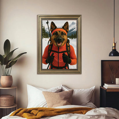 Custom Photo Biathlete Cross Country Skiing Dog Canvas Framed Wall Art Gift For Dog Lovers