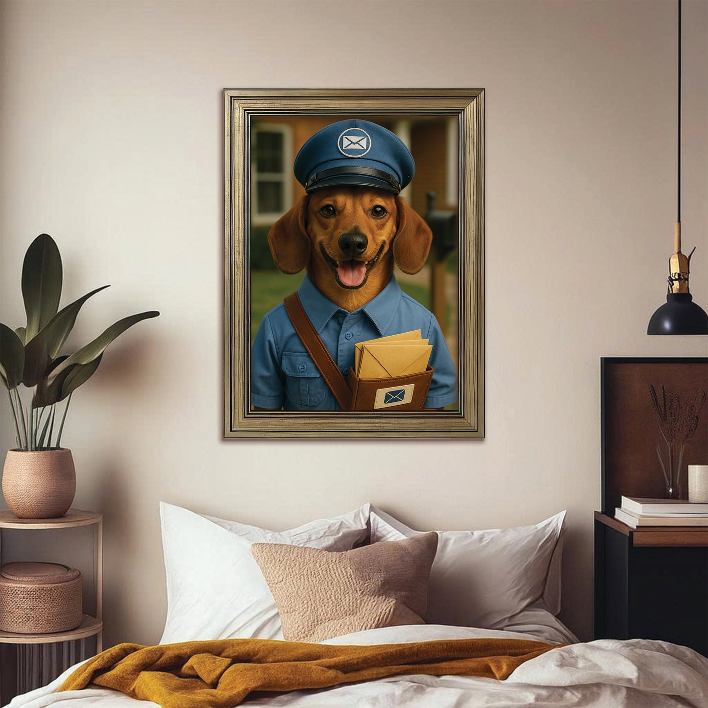 Custom Photo Mail Carrier Dog Canvas Framed Wall Art Gift For Dog Lovers