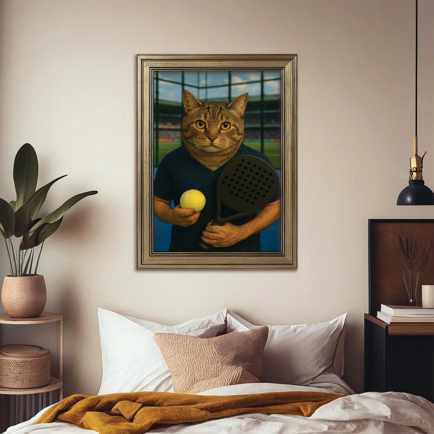 Custom Photo Paddle Player Cat Canvas Framed Wall Art Gift For Cat Lovers