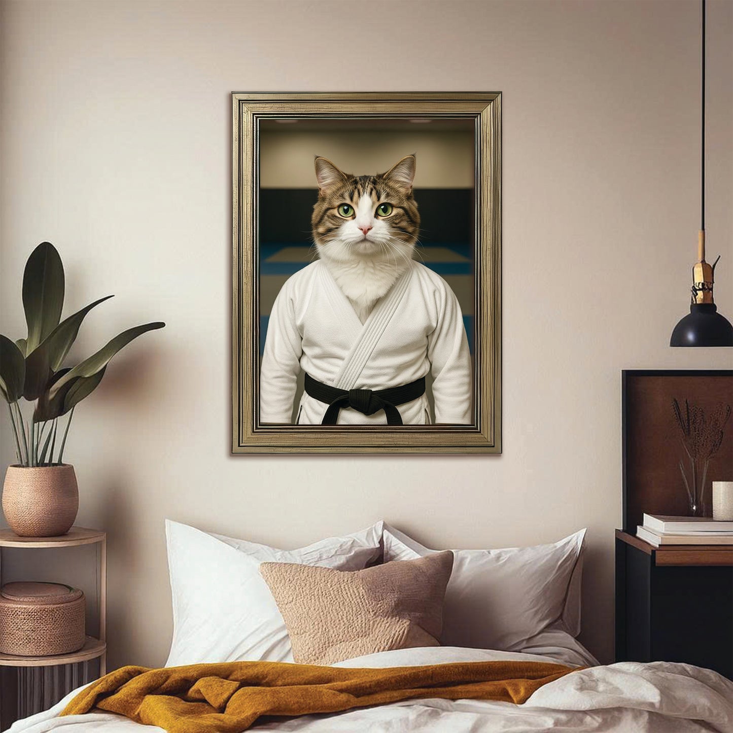 Custom Photo Jiu Jitsu Cat Canvas Framed Wall Art  Gift For Cat Lovers