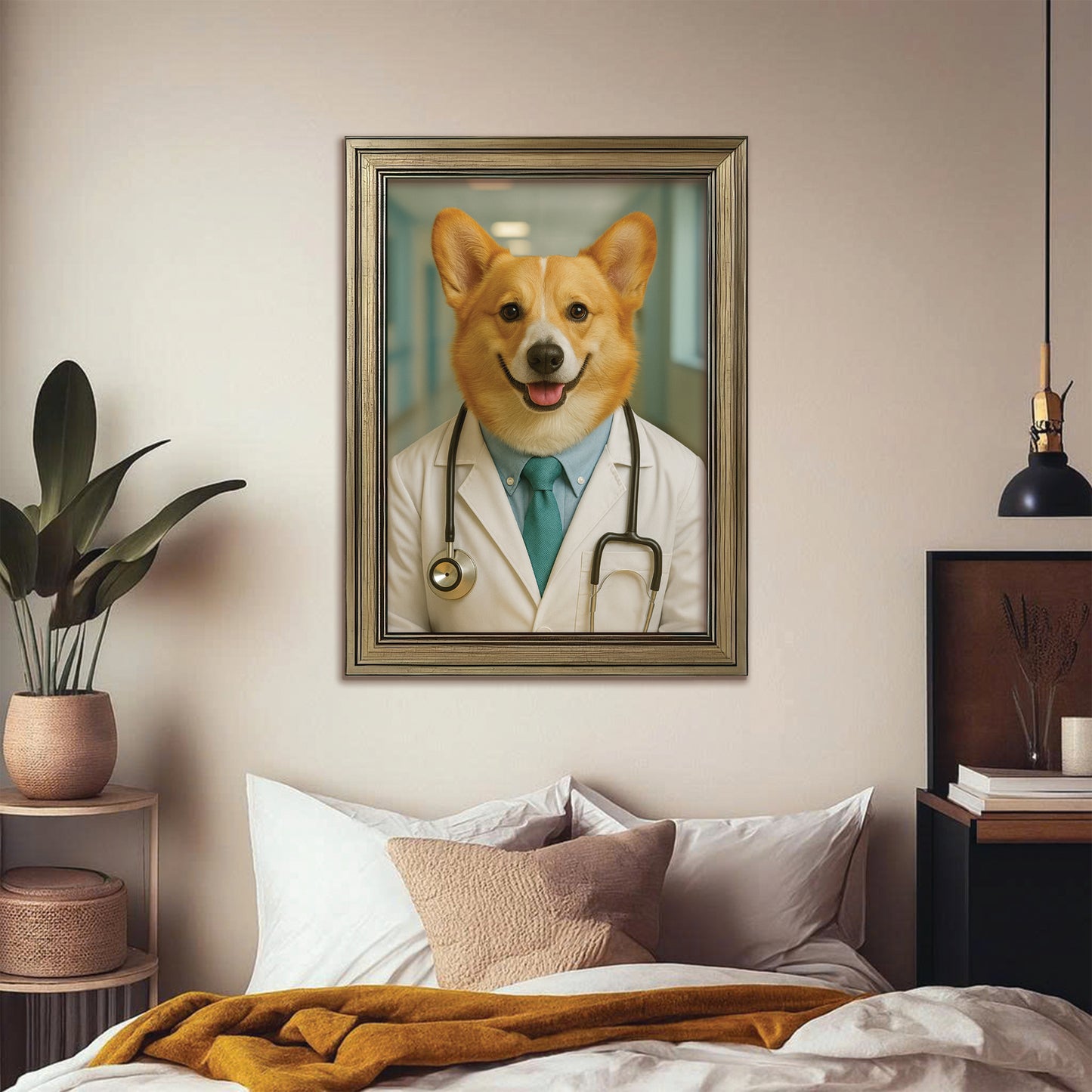 Custom Photo Doctor Dog Canvas Framed Wall Art Gift For Dog Lovers