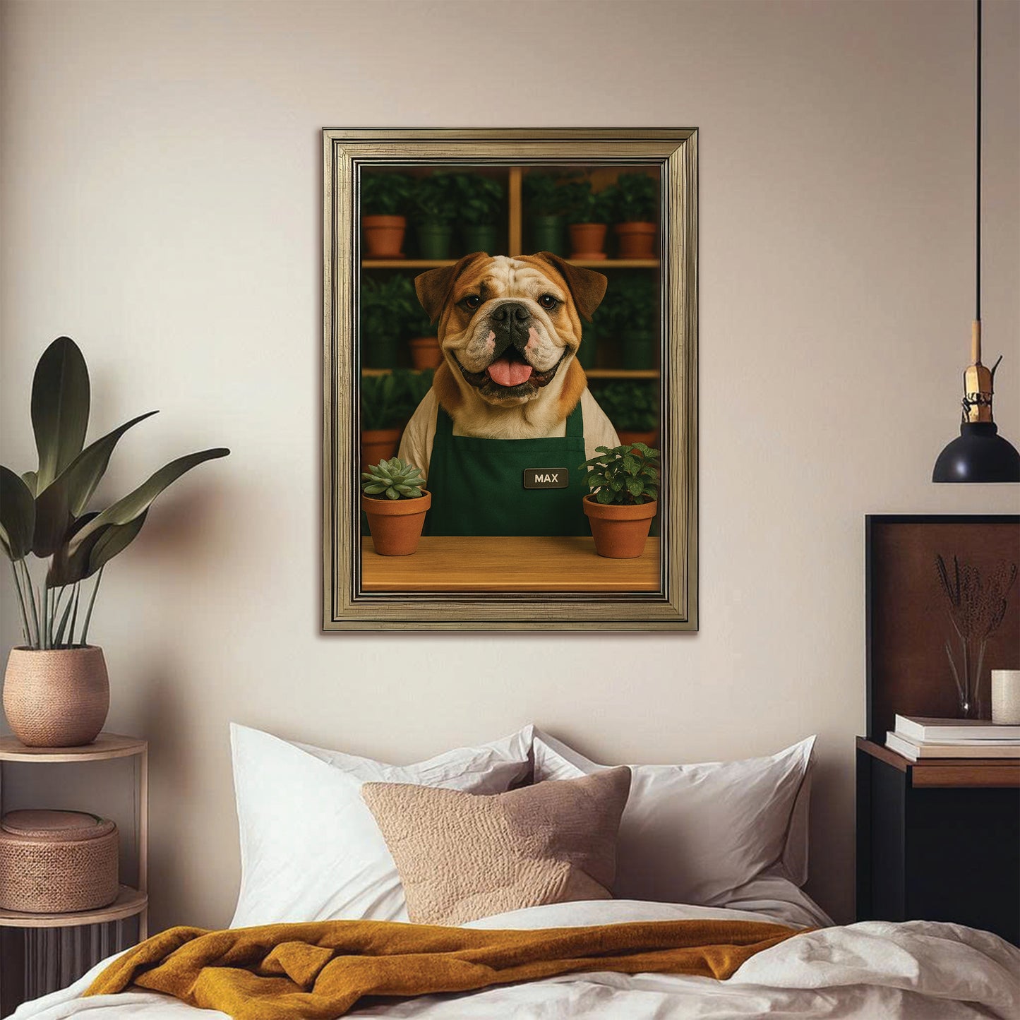 Custom Photo Gardener Dog Canvas Framed Wall Art Gift For Dog Lovers
