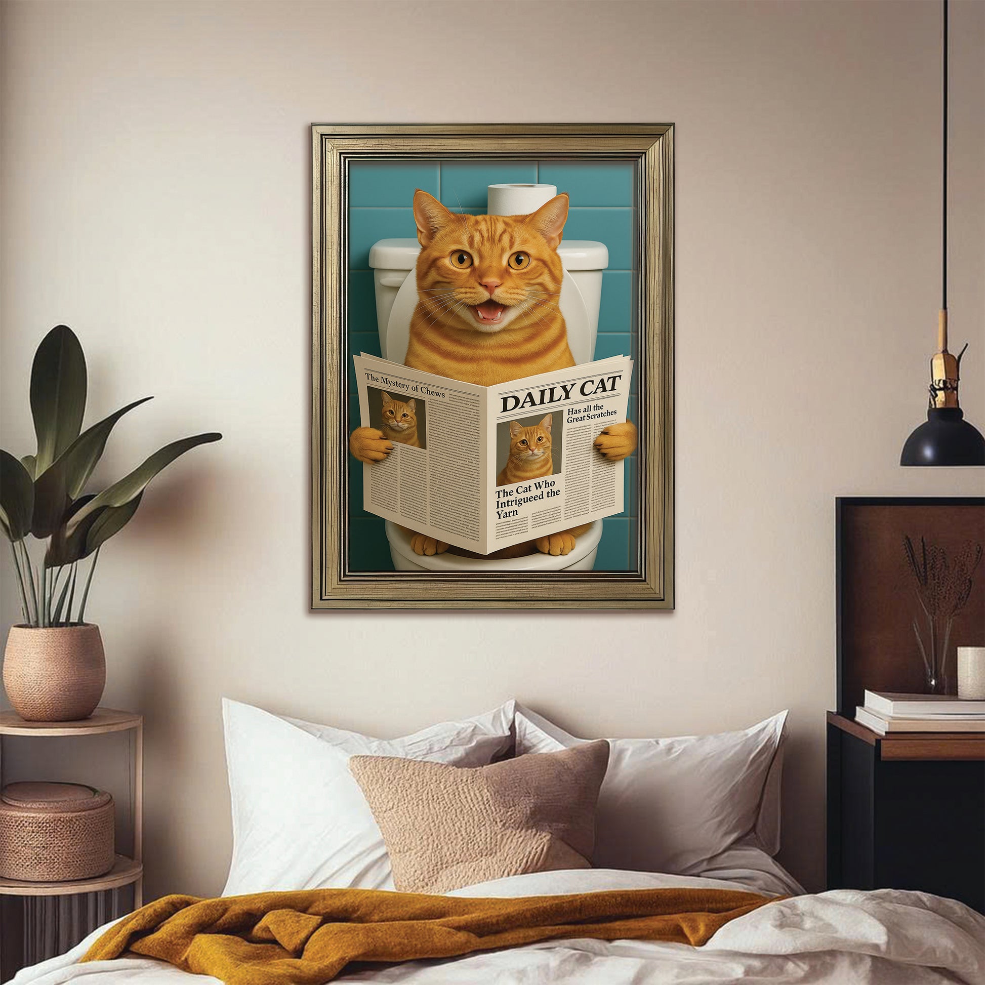 Custom Photo Cat Toilet Bathroom Canvas Framed Wall Art Wall Art