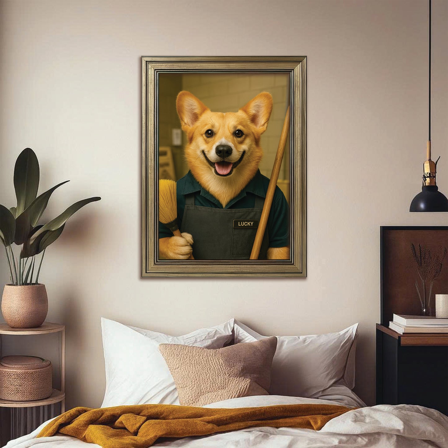 Custom Photo Janitor Dog Canvas Framed Wall Art Gift For Dog Lovers