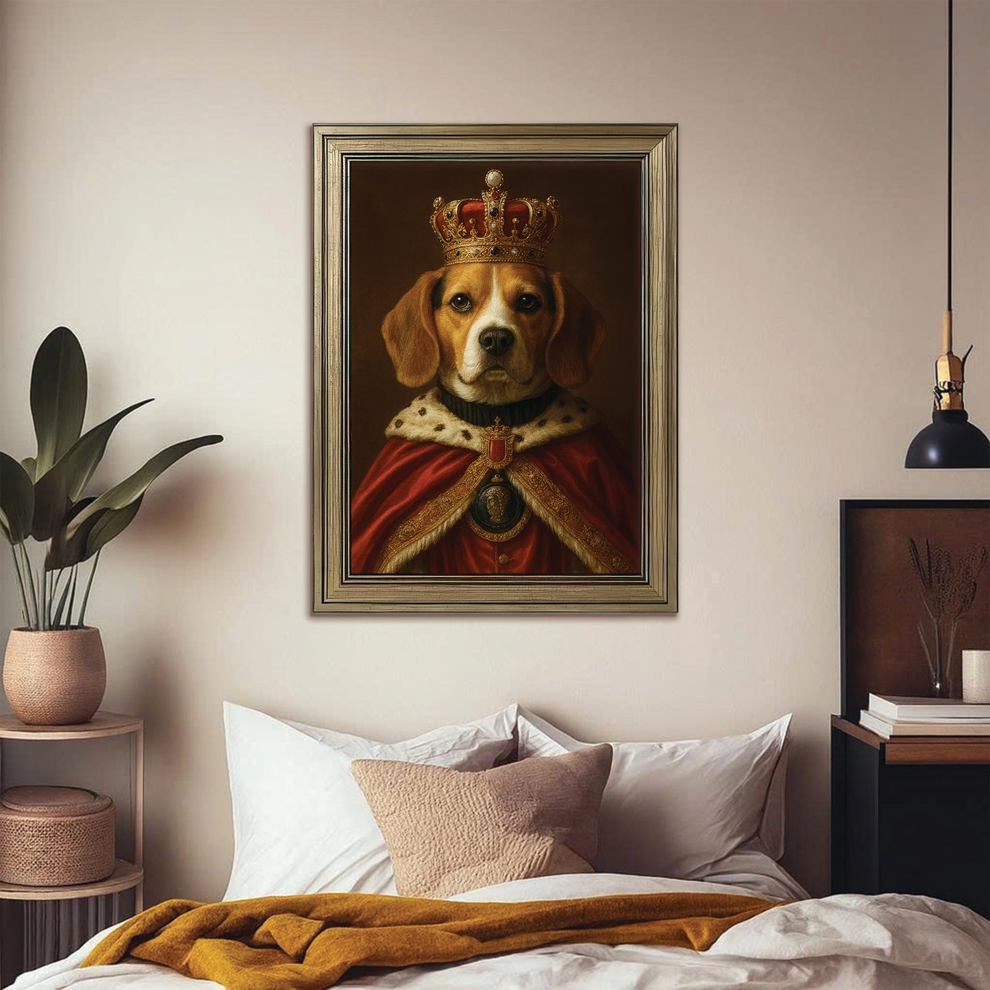Custom Photo Royal Dog With Crown Canvas Framed Wall Art Gift For Dog Lovers