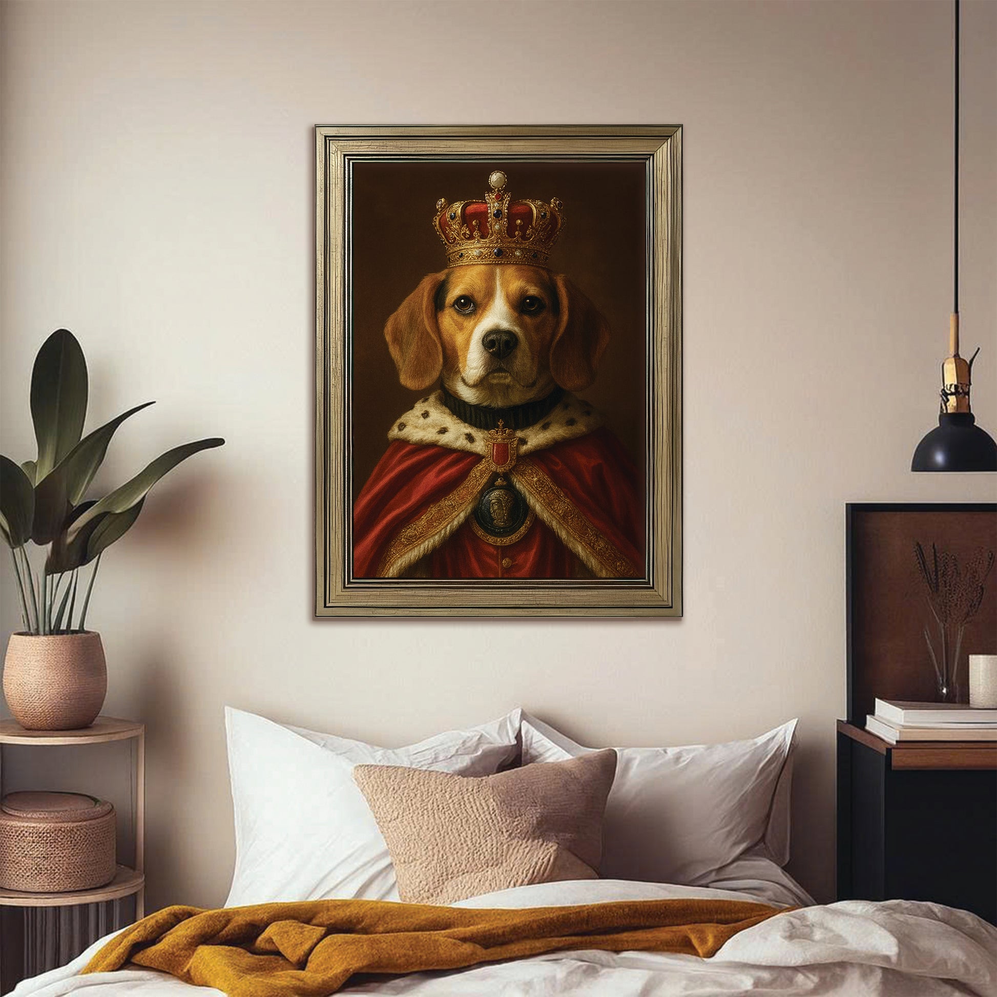 Custom Photo Royal Dog With Crown Canvas Framed Wall Art Gift For Dog Lovers