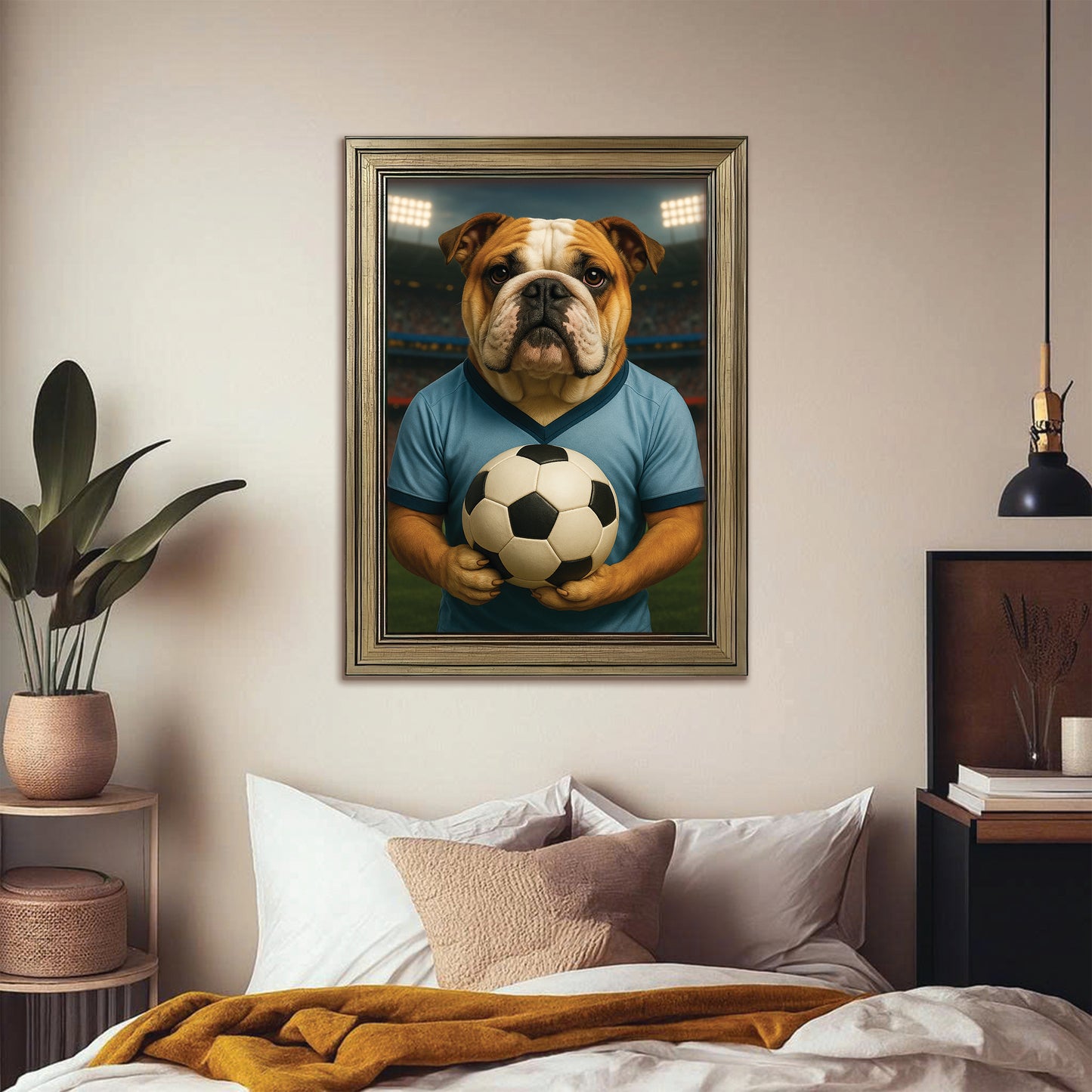 Custom Photo Soccer Dog Canvas Framed Wall Art Gift For Dog Lovers