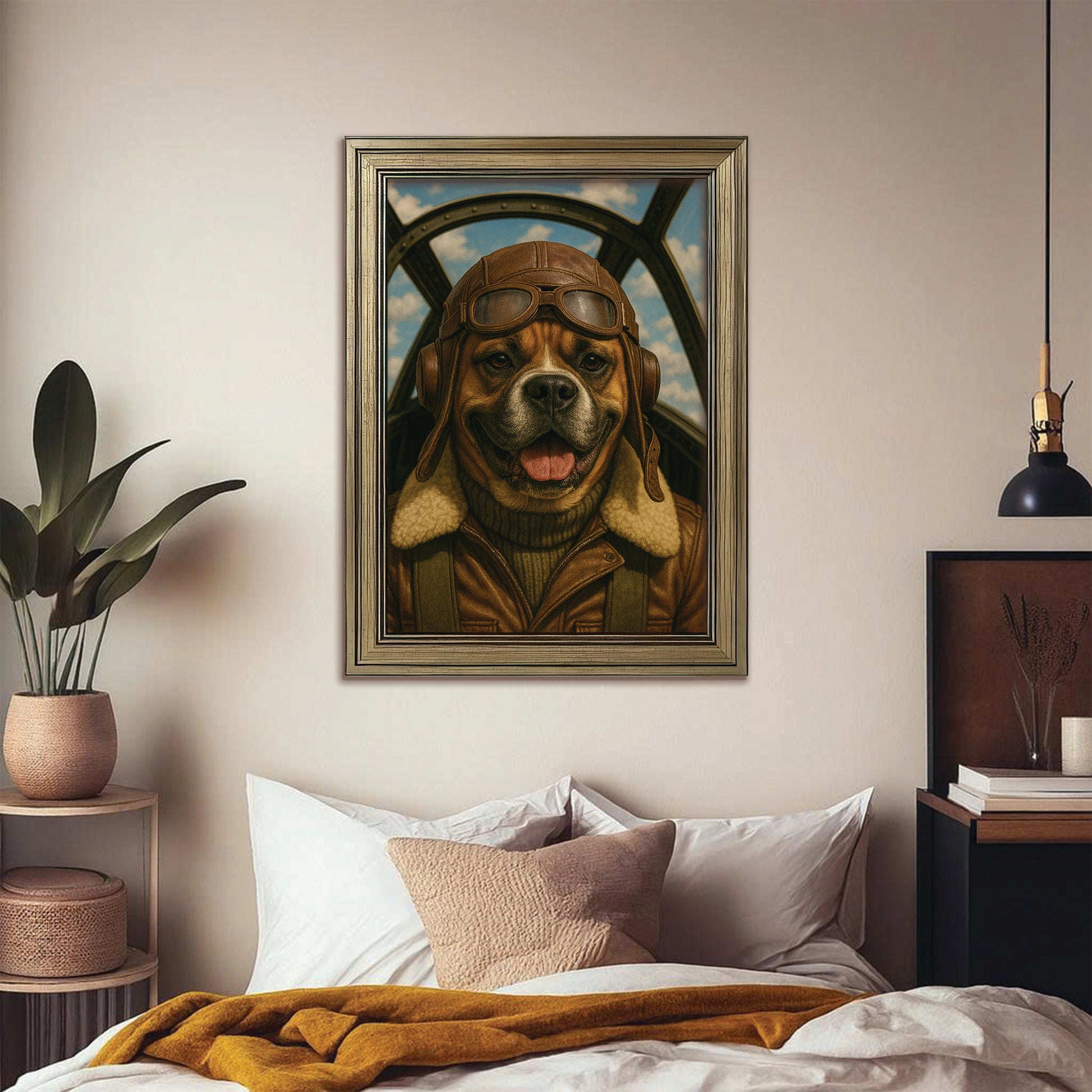 Custom Photo Pilot Dog Canvas Framed Wall Art Gift For Dog Lover