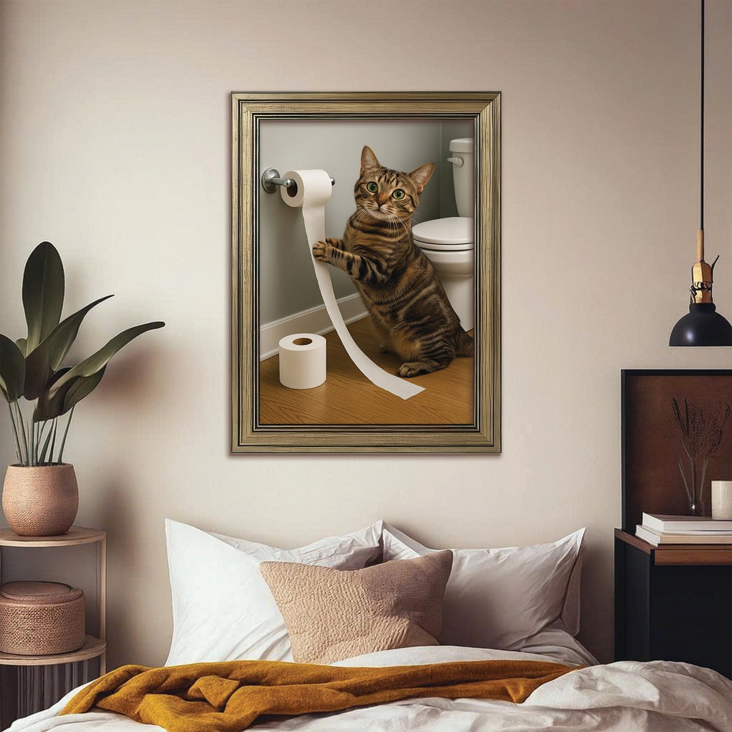 Custom Photo Cat Bathroom Style 18 Canvas Framed Wall Art Gift For Canvas Framed Wall Art