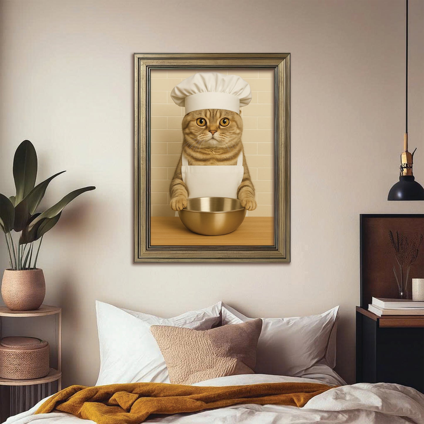 Custom Photo Cat Chef Canvas Framed Wall Art Gift For Cat Lovers