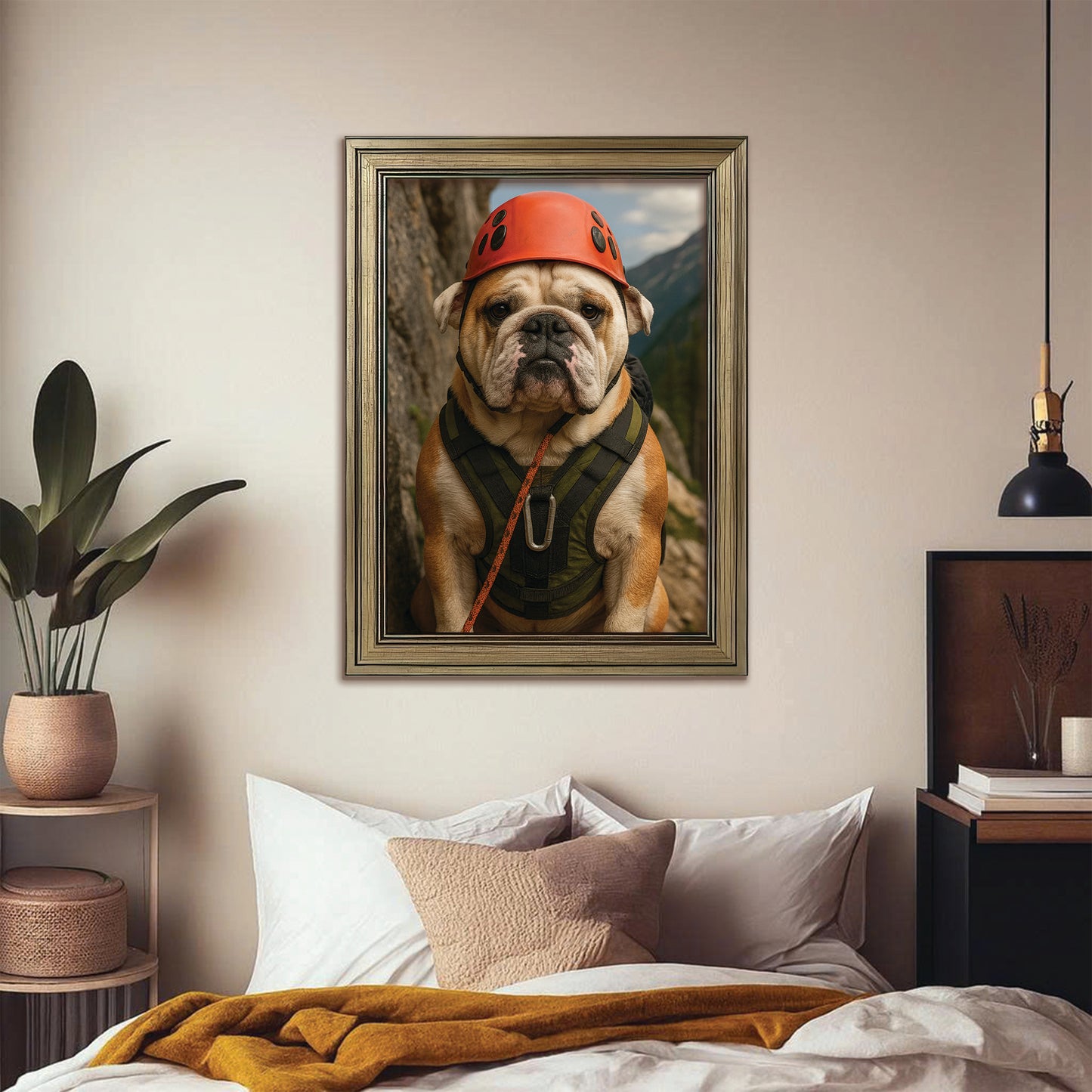 Custom Photo Rock Climber Dog Canvas Framed Wall Art Gift For Dog Lover