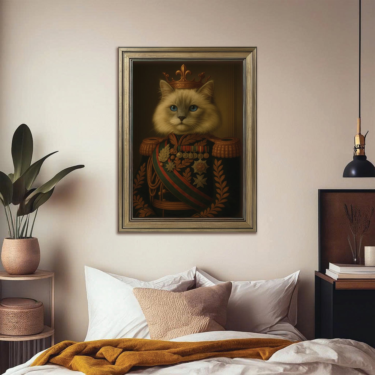Custom Photo Cat King Crown Royal Canvas Framed Wall Art _ Gift For Cat Lovers