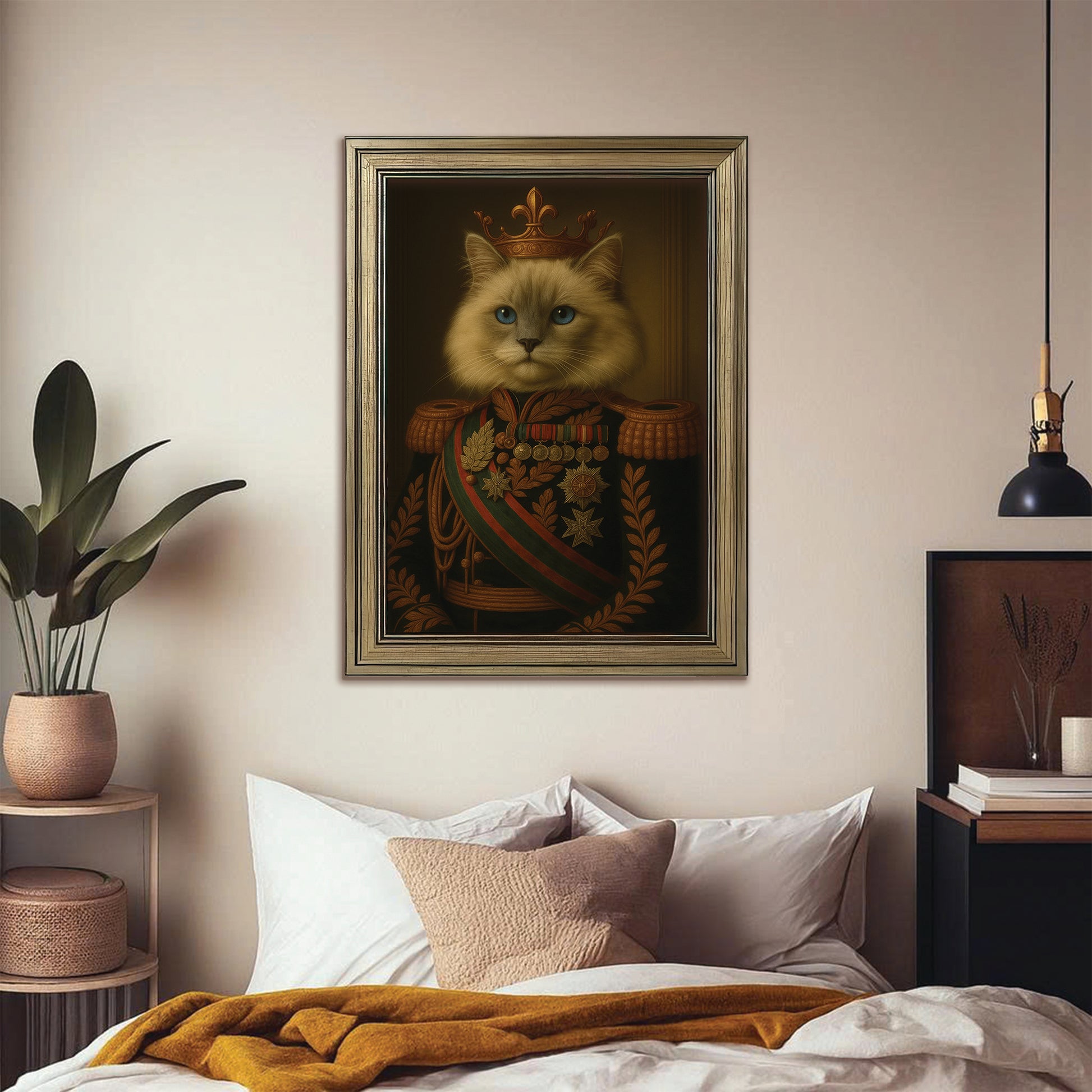 Custom Photo Cat King Crown Royal Canvas Framed Wall Art _ Gift For Cat Lovers