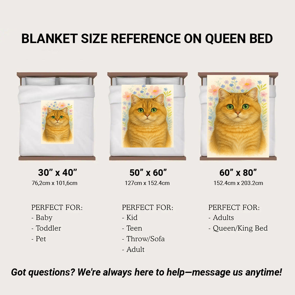 Custom Photo Cat Floral Watercolor Art Blanket