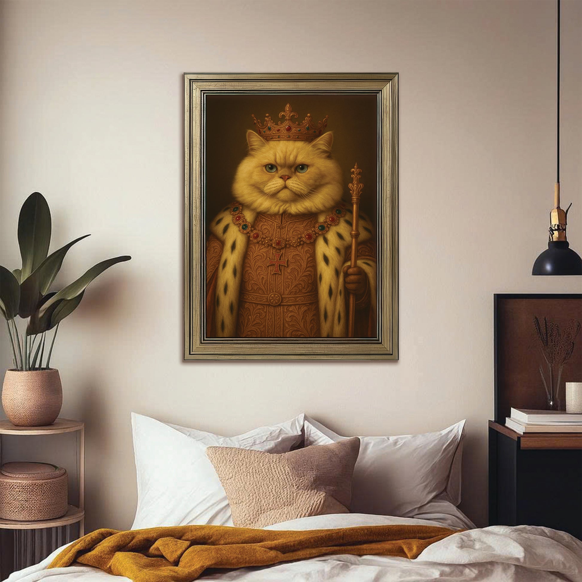 Custom Photo Cat King Royal Canvas Framed Wall Art _ Gift For Cat Lovers