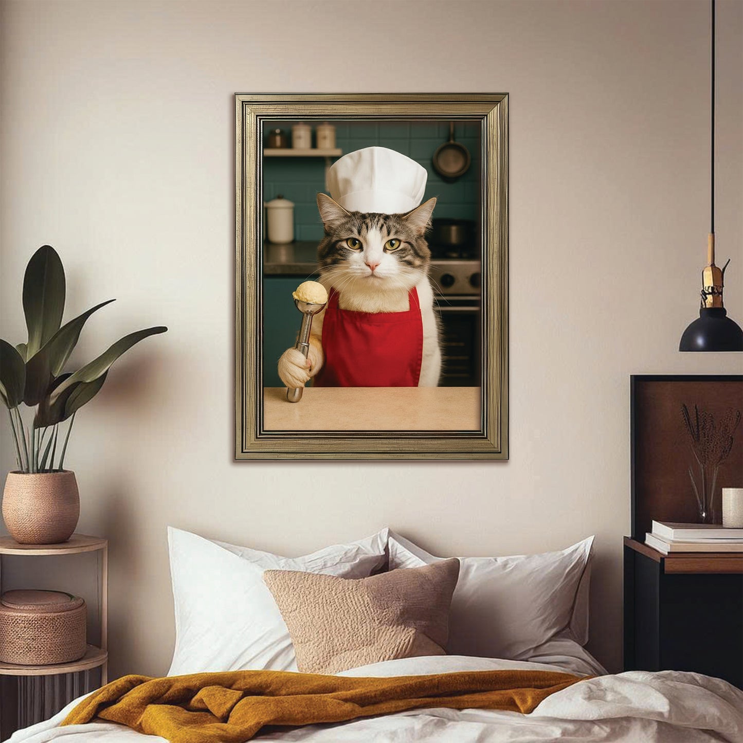 Custom Photo Cat Chef Canvas Framed Wall Art  Gift For Cat Lovers