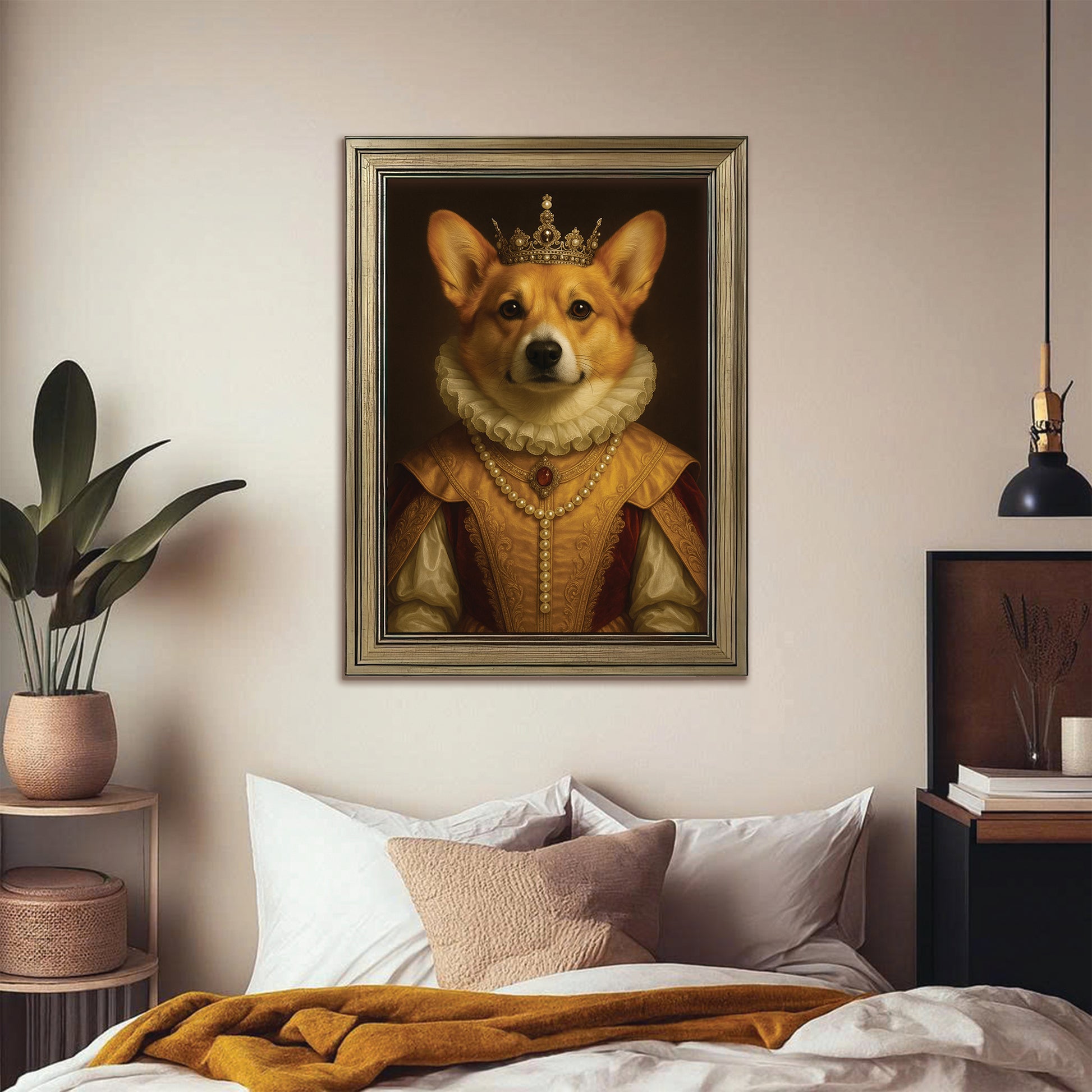 Custom Photo Dog Queen Royal Canvas Framed Wall Art Gift For Dog Lovers