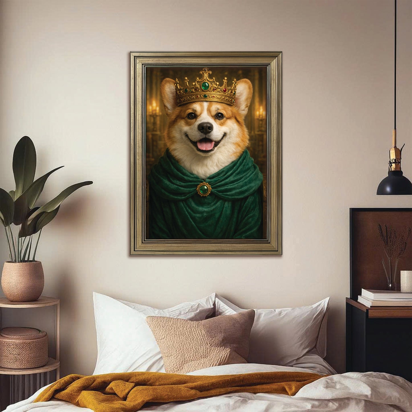Custom Photo Royal King Queen Dog Canvas Framed Wall Art Gift For Dog Lovers