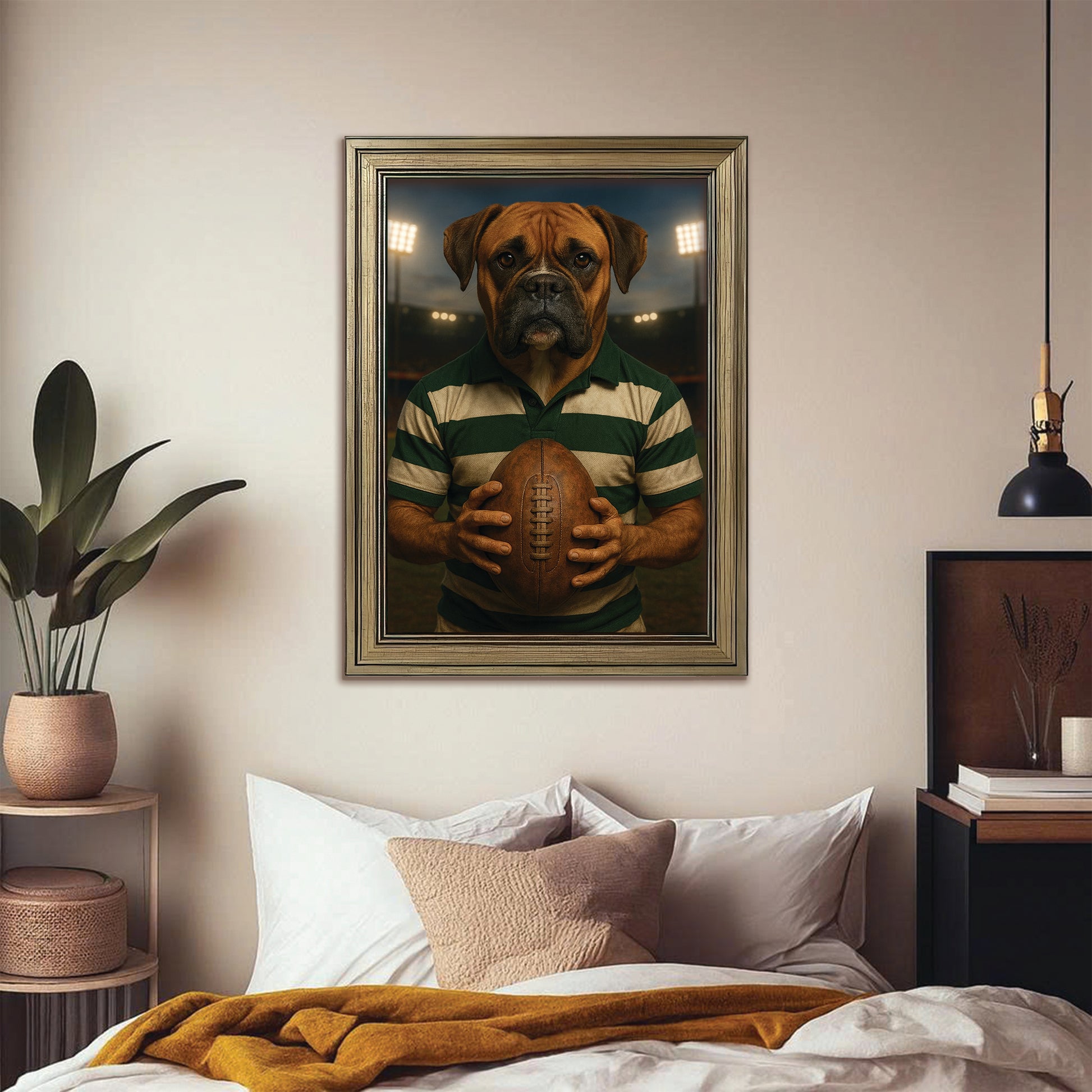 Custom Photo Rugby Player Dog Canvas Framed Wall Art Gift For Dog Lover