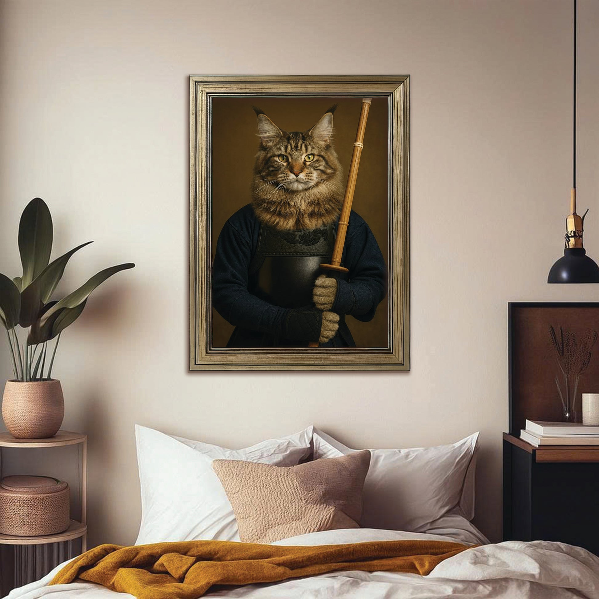 Custom Photo Kendo Cat Canvas Framed Wall Art  Gift For Cat Lovers