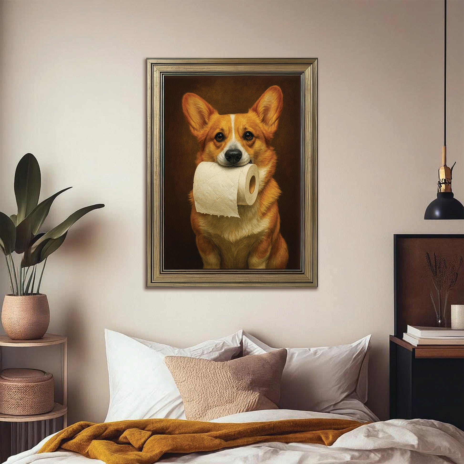 Custom Photo Dog Bathroom Style 18 Canvas Framed Wall Art Gift For Dog Lovers