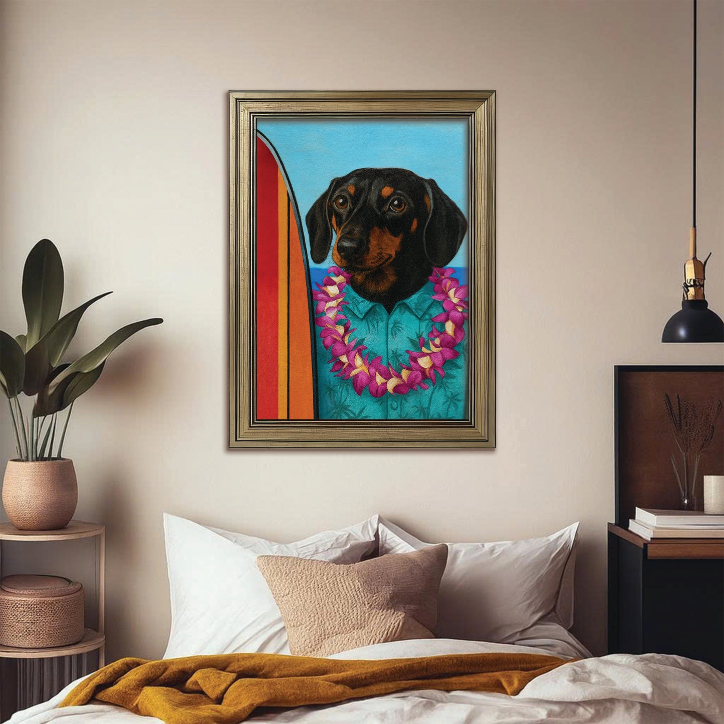 Custom Photo Surfer Dog Canvas Framed Wall Art Gift For Dog Lovers