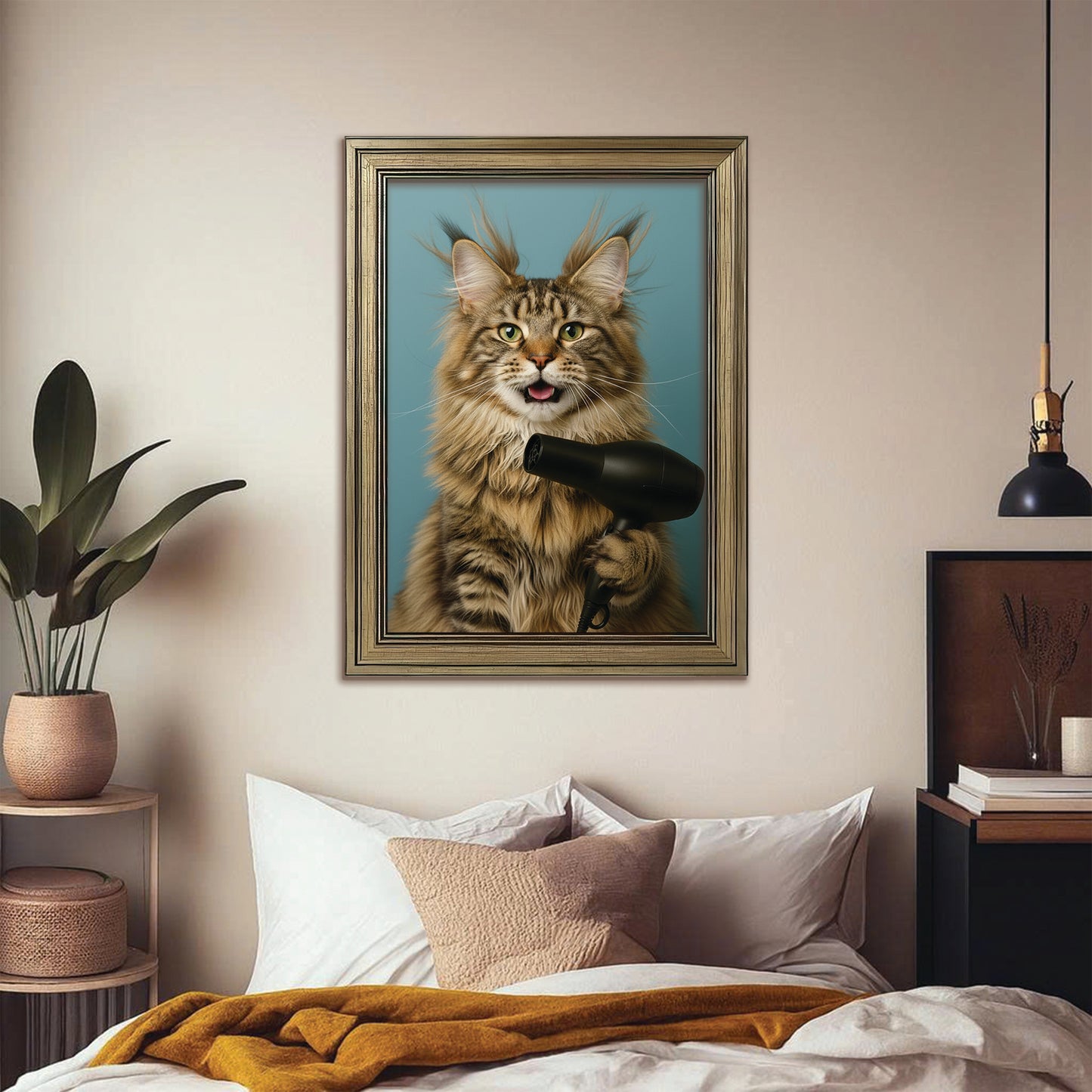 Custom Photo Cat Bathroom Style 35 Canvas Framed Wall Art Gift For Cat Lovers