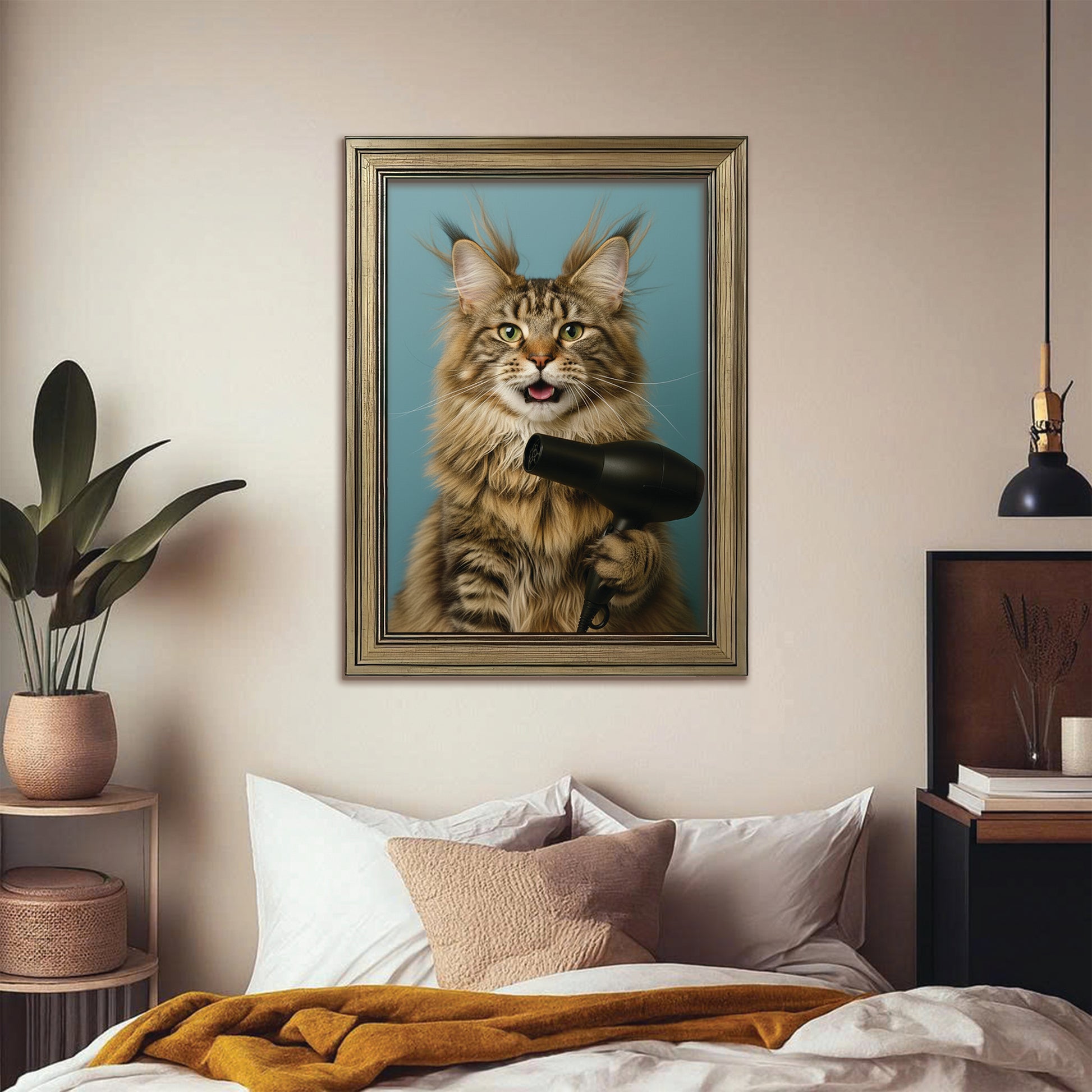 Custom Photo Cat Bathroom Style 35 Canvas Framed Wall Art Gift For Cat Lovers