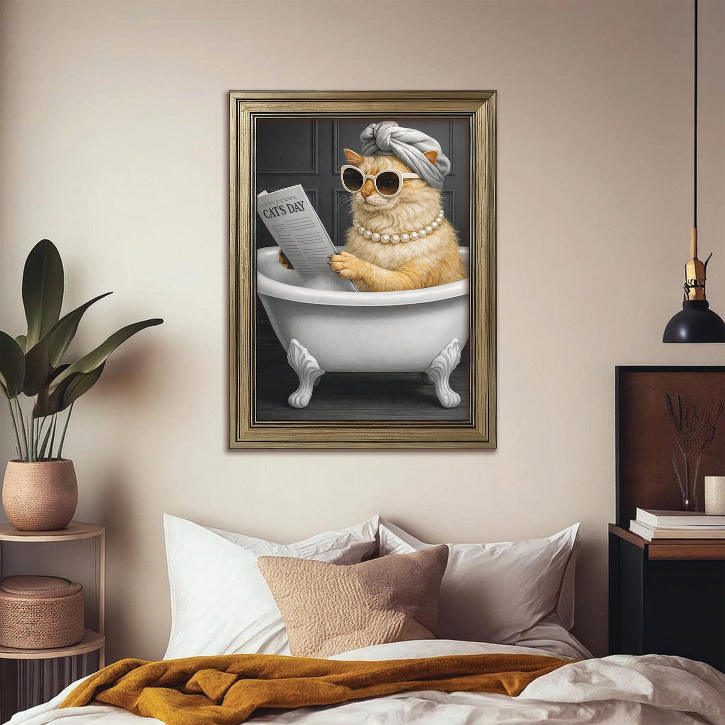 Custom Photo Cat Bathroom Style 9 Canvas Framed Wall Art Gift For Cat Lovers