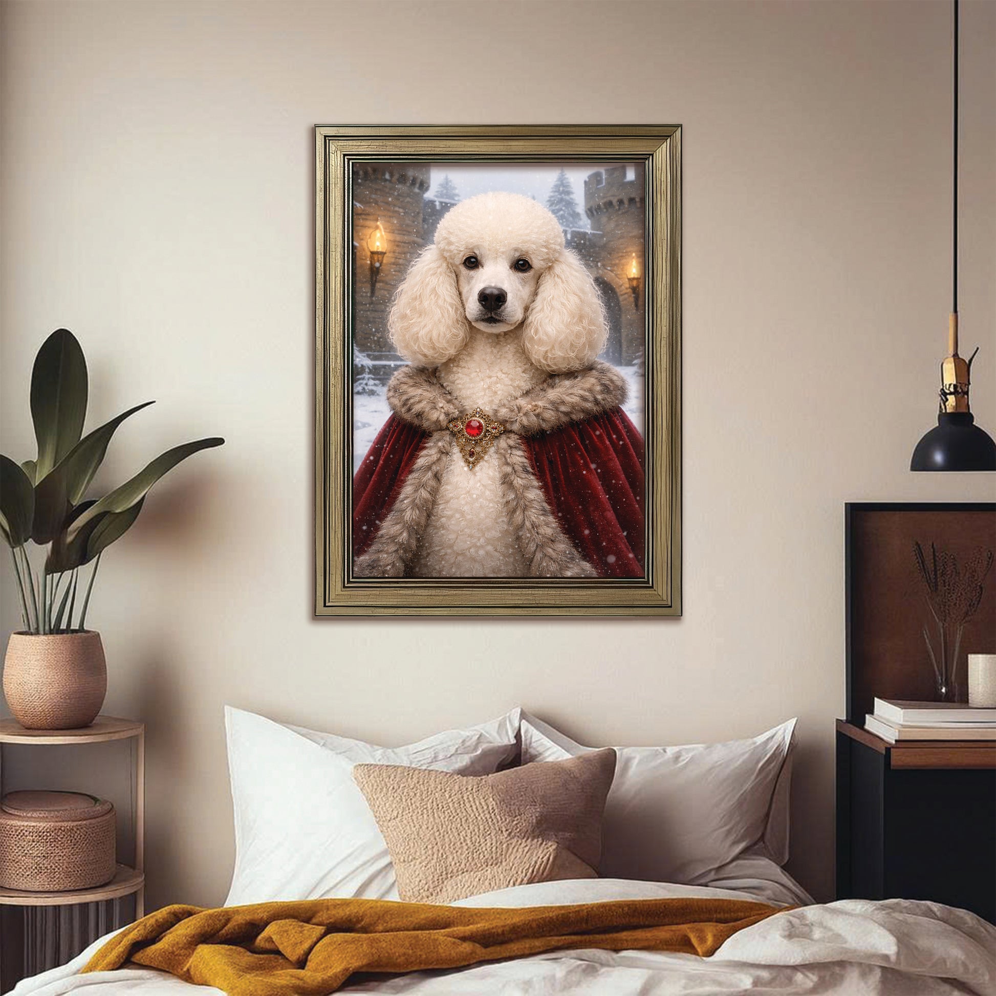 Custom Photo Winter King Royal Canvas Framed Wall Art Gift For Dog Lovers