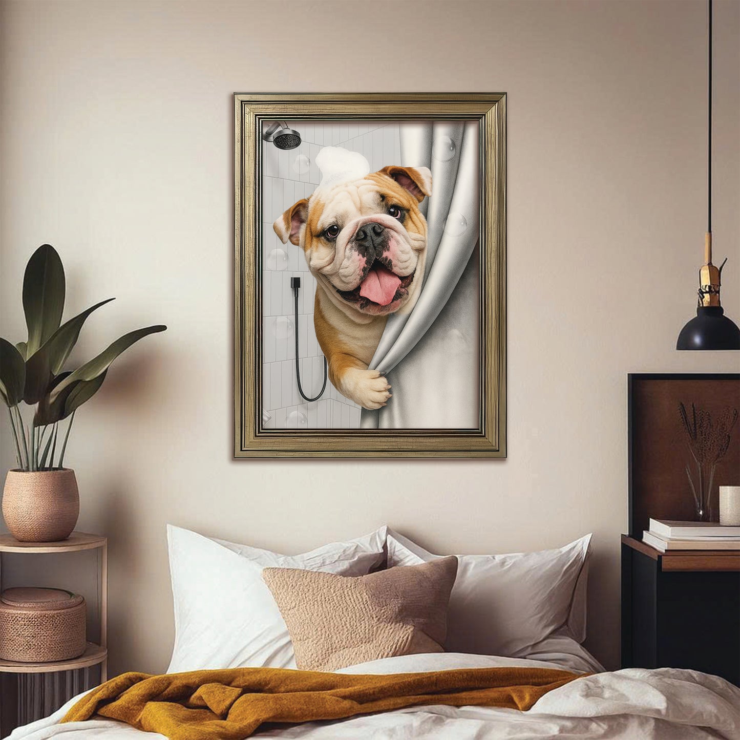 Custom Dog Photo Dog In Bathroom Canvas Framed Wall Art Gift For Dog Lovers