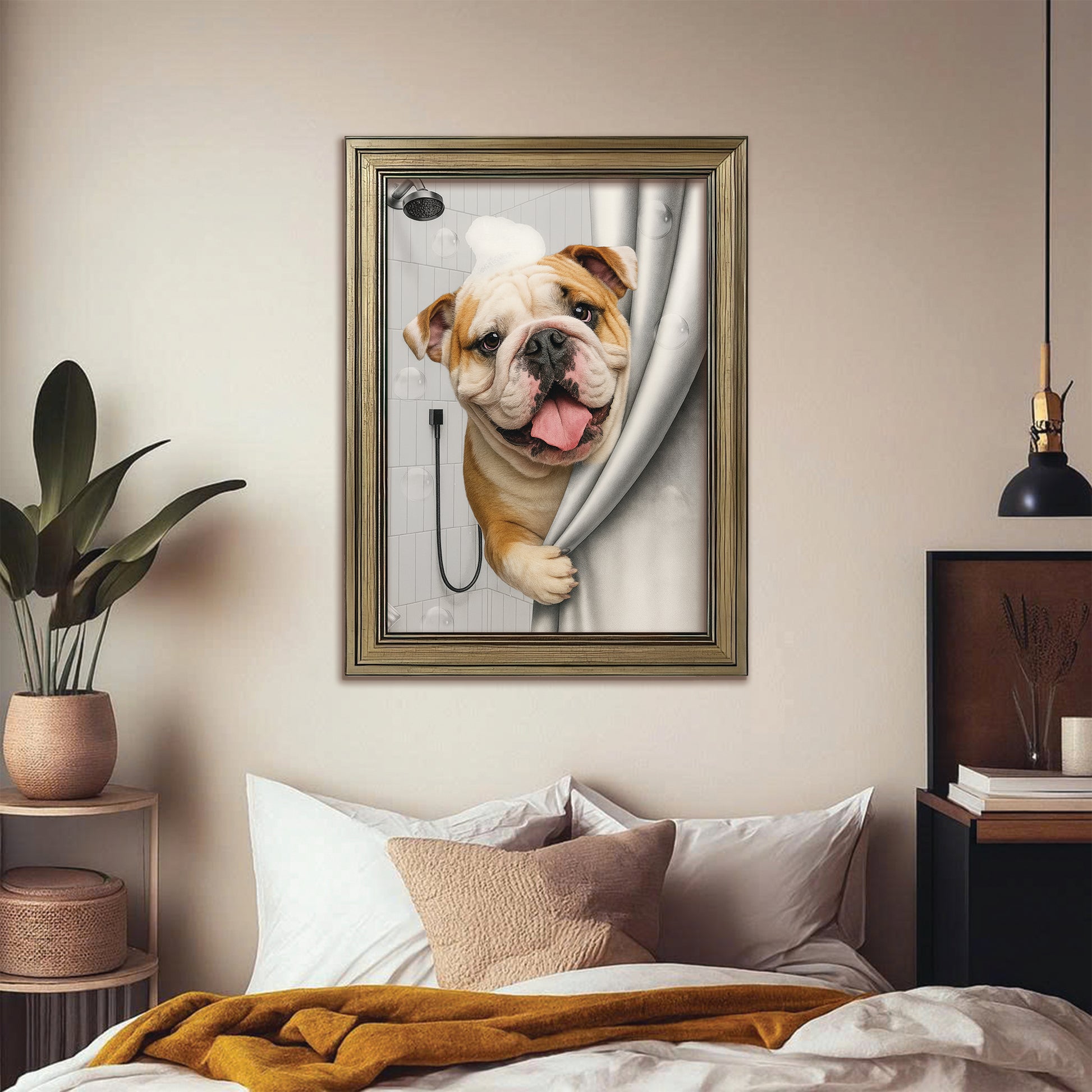 Custom Dog Photo Dog In Bathroom Canvas Framed Wall Art Gift For Dog Lovers