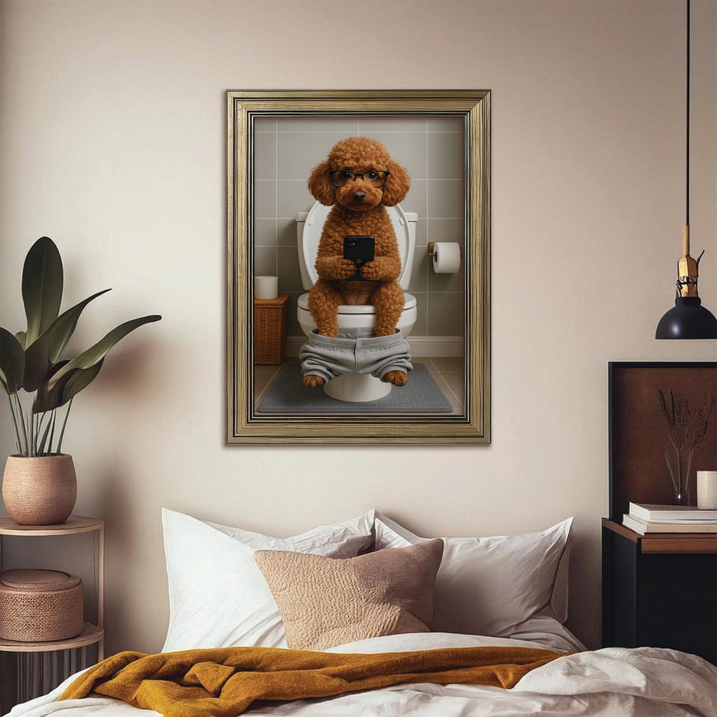 Custom Photo Dog Bathroom Style 15 Canvas Framed Wall Art Gift For Dog Lovers