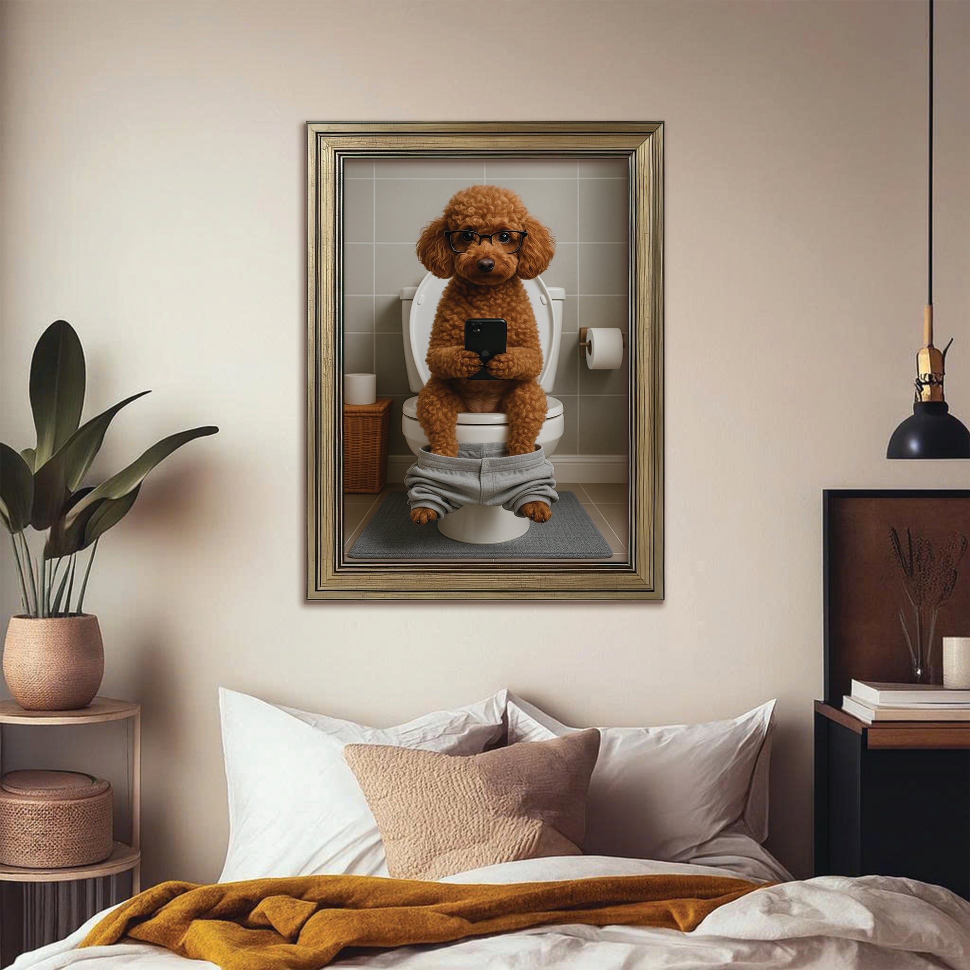 Custom Photo Dog Bathroom Style 15 Canvas Framed Wall Art Gift For Dog Lovers