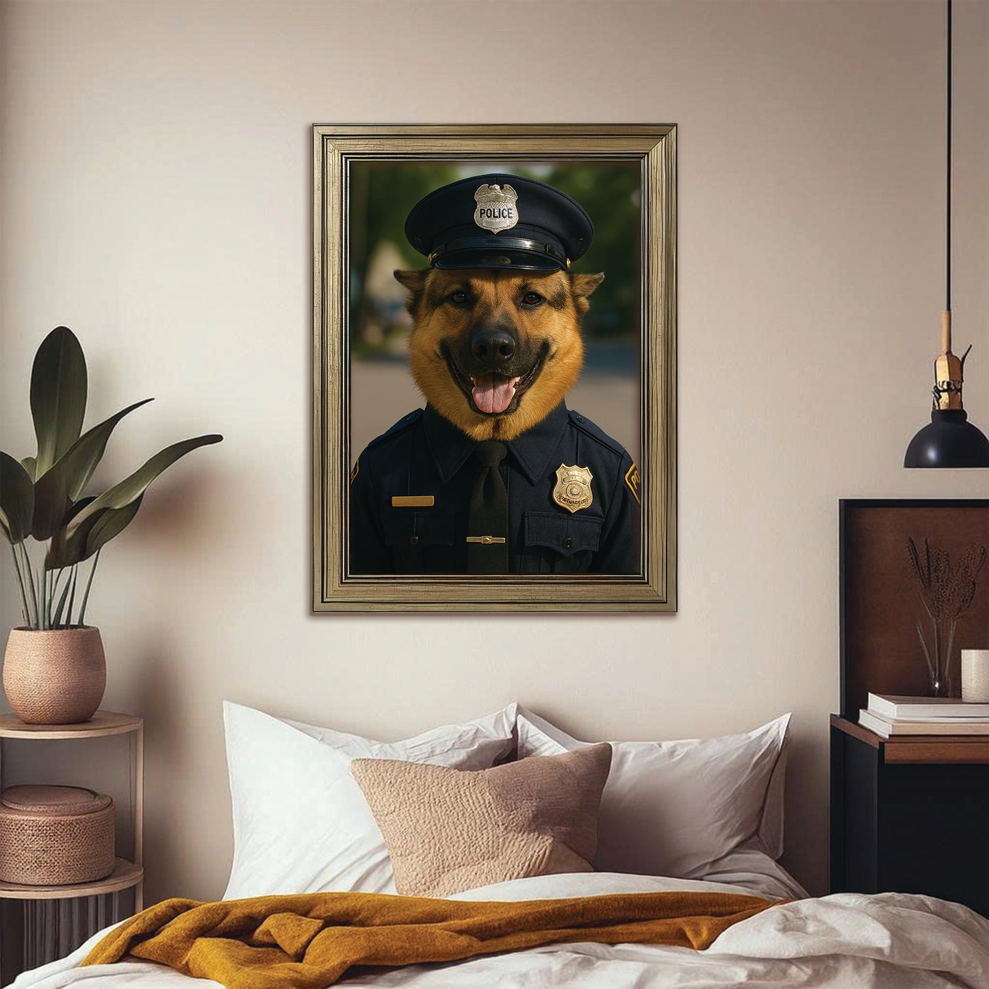 Custom Photo Police 2 Dog Canvas Framed Wall Art Gift For Dog Lovers