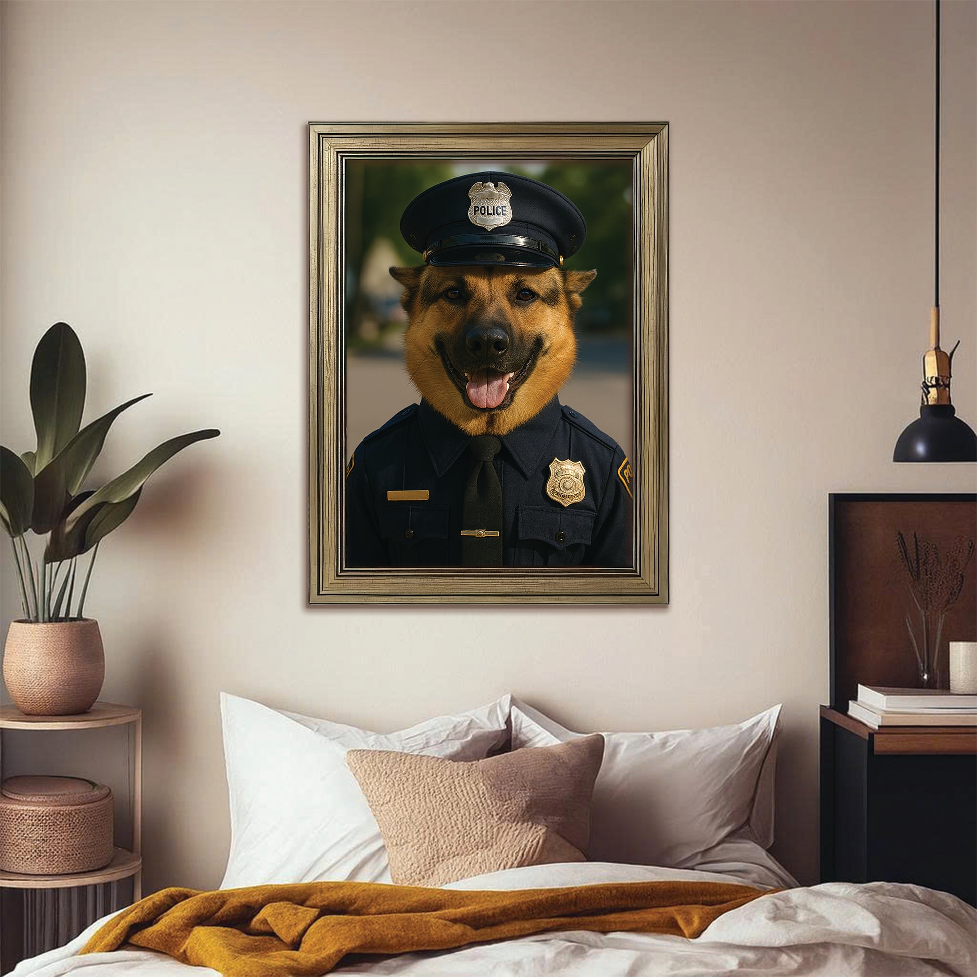 Custom Photo Police 2 Dog Canvas Framed Wall Art Gift For Dog Lovers