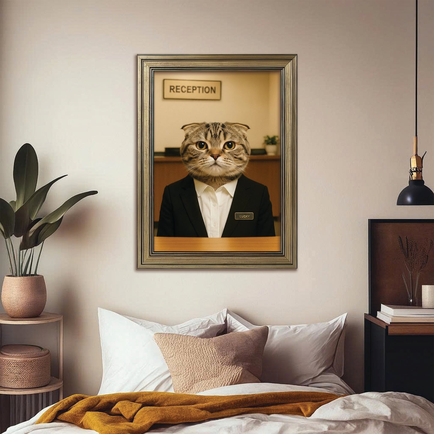 Custom Photo Receptionist Cat Canvas Framed Wall Art Gift For Cat Lovers