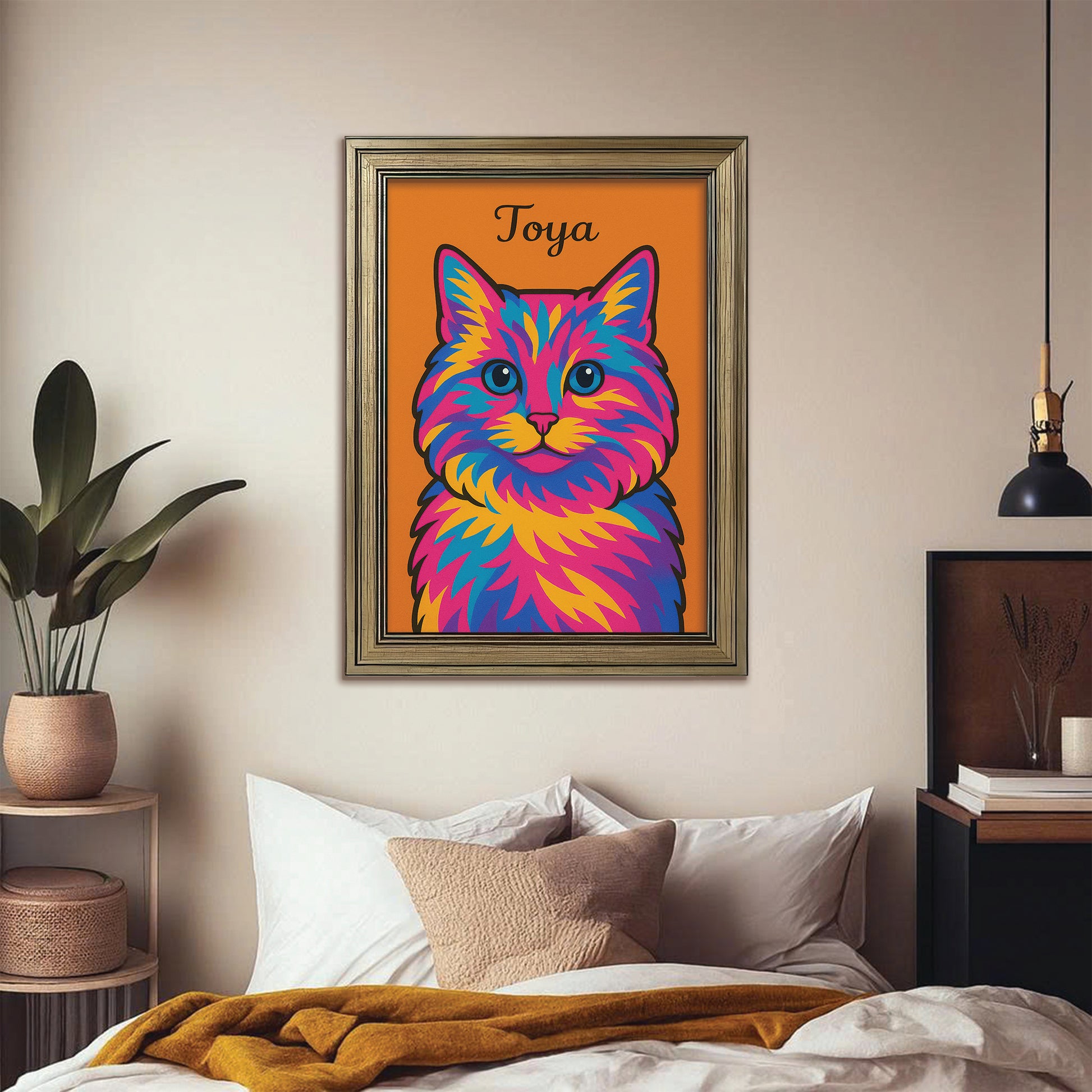 Custom Photo Minimalist Cat Canvas Framed Wall Art Gift For Cat Lovers