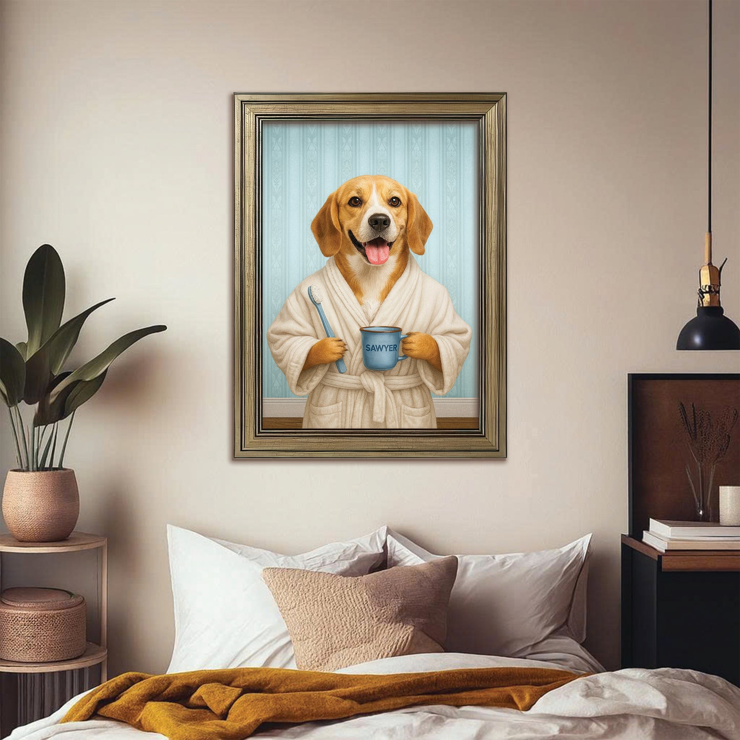 Custom Photo Dog Bathroom Canvas Framed Wall Art Dog Gifts Lovers
