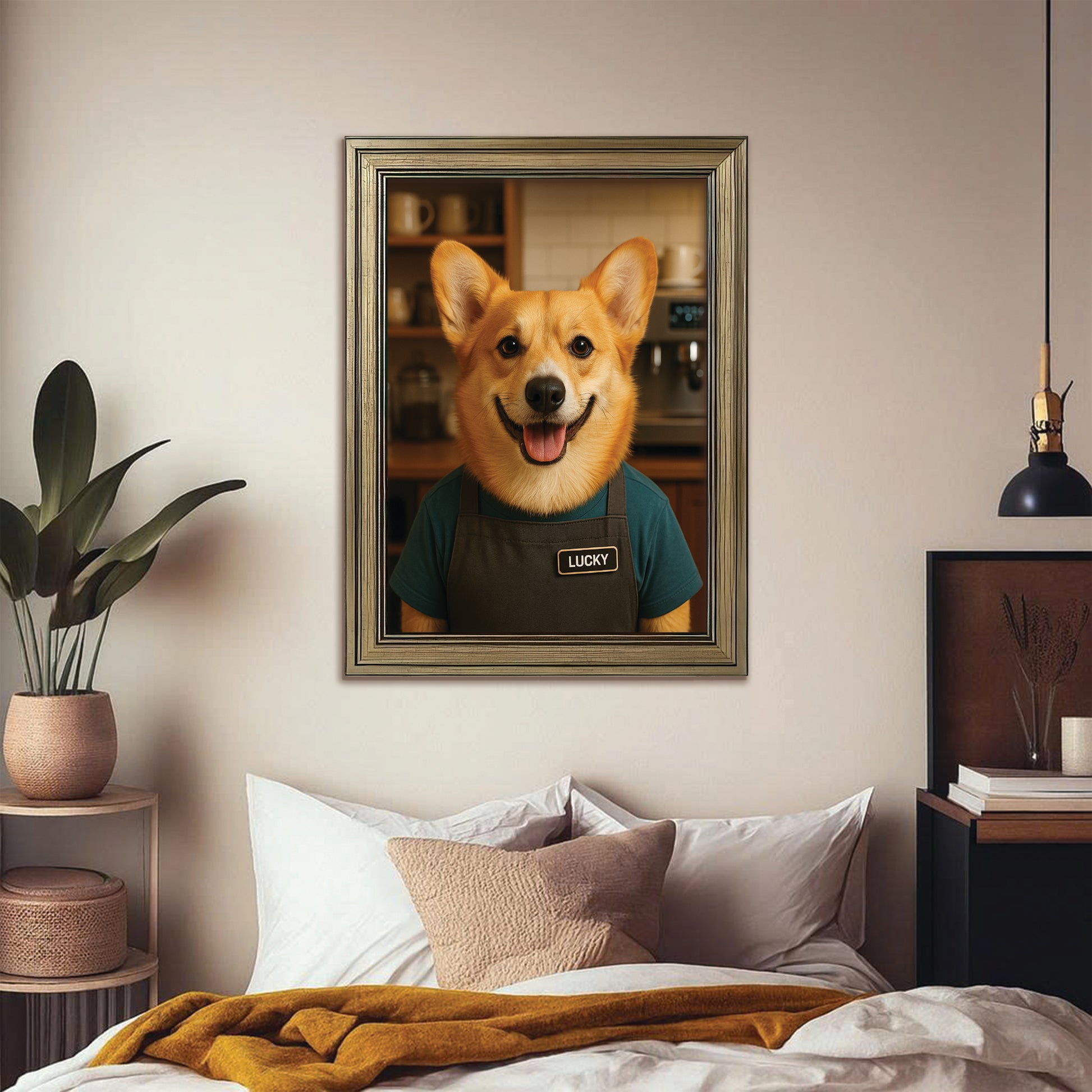 Custom Photo Barista Dog Canvas Framed Wall Art Gift For Dog Lovers