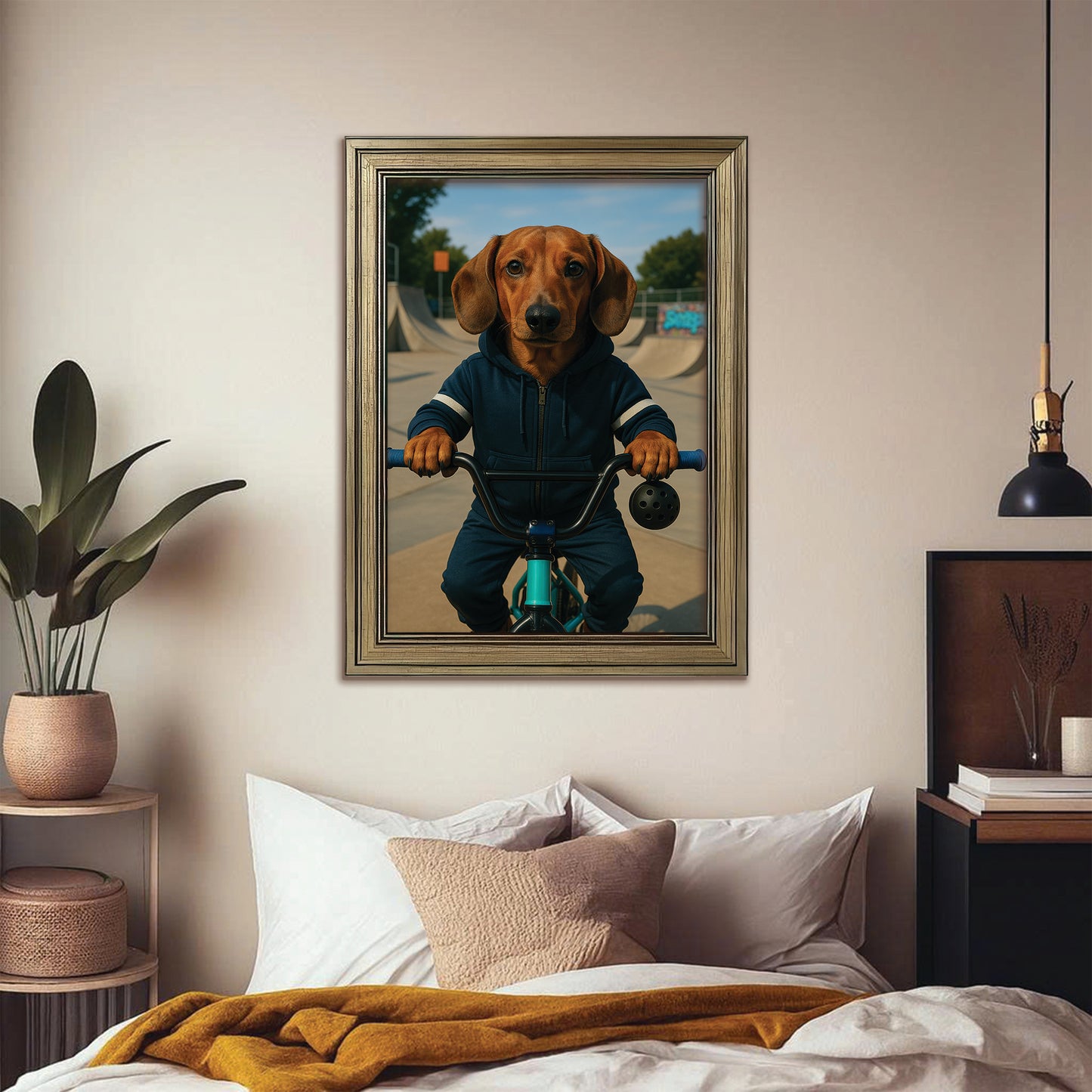 Custom Photo Bmx Bike Dog Canvas Framed Wall Art Gift For Dog Lovers