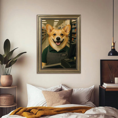 Custom Photo Cashier Dog Canvas Framed Wall Art Gift For Dog Lovers