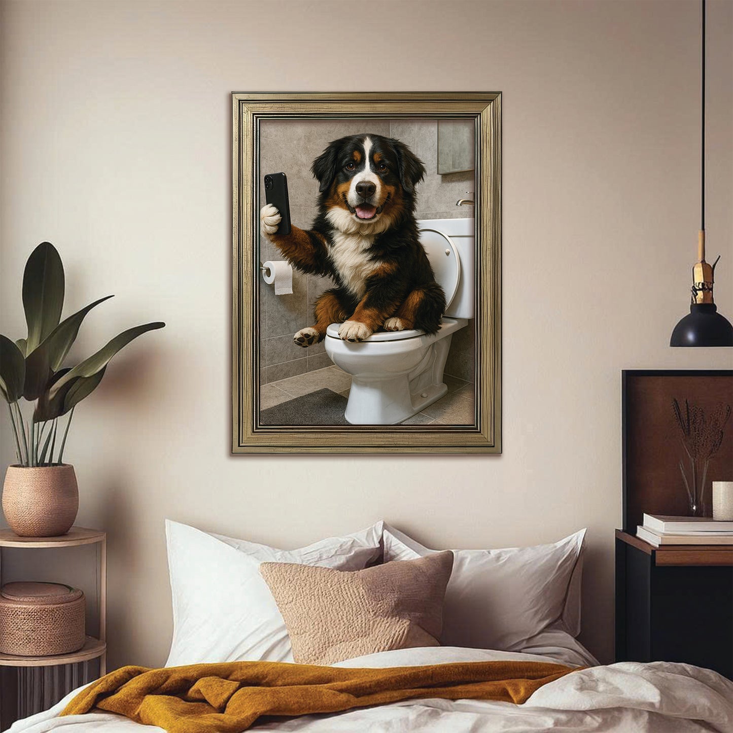 Custom Photo Dog Sefie Bathroom Canvas Framed Wall Art Gift For Dog Lover