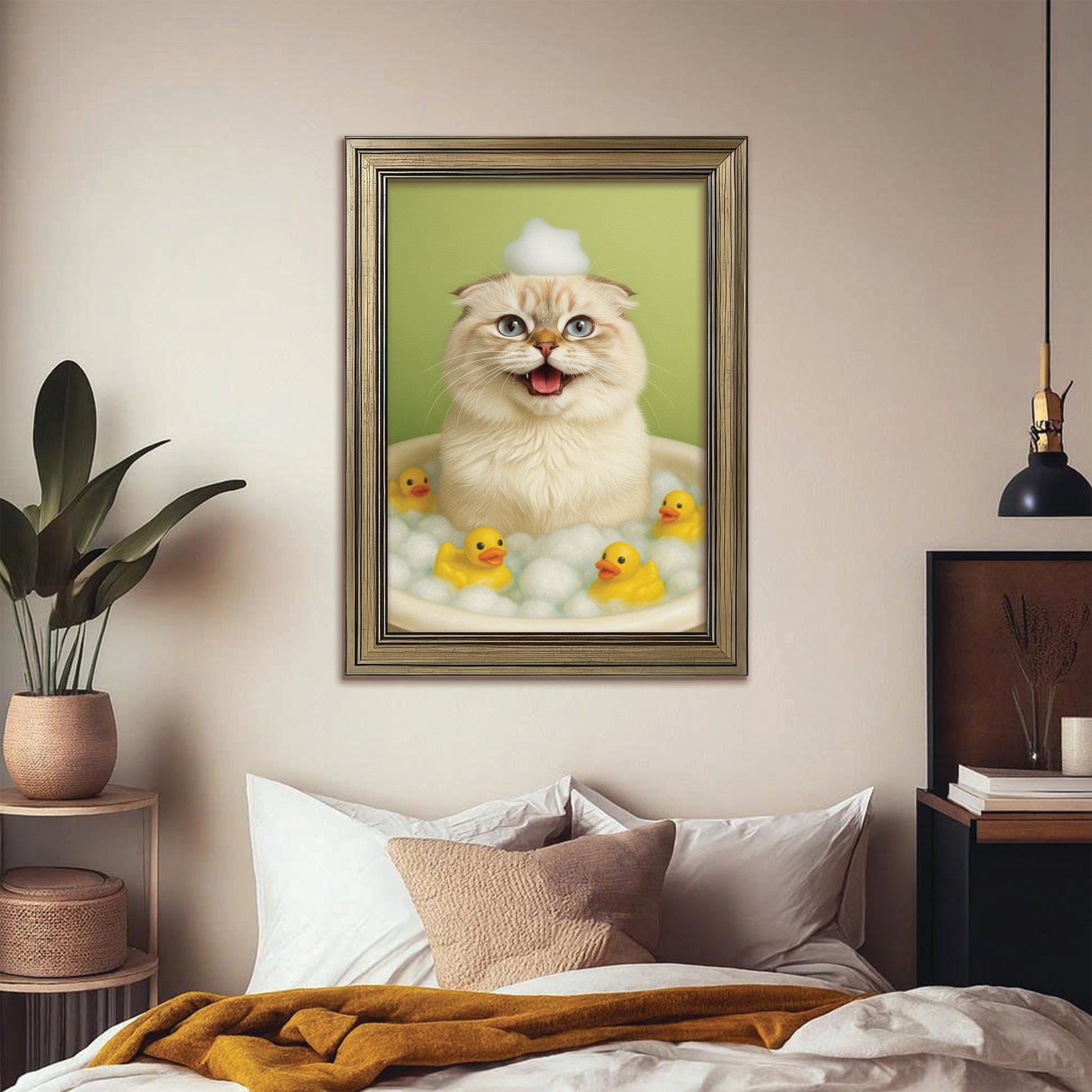 Custom Photo Cat Bathroom Style 25 Canvas Framed Wall Art Gift For Cat Lovers