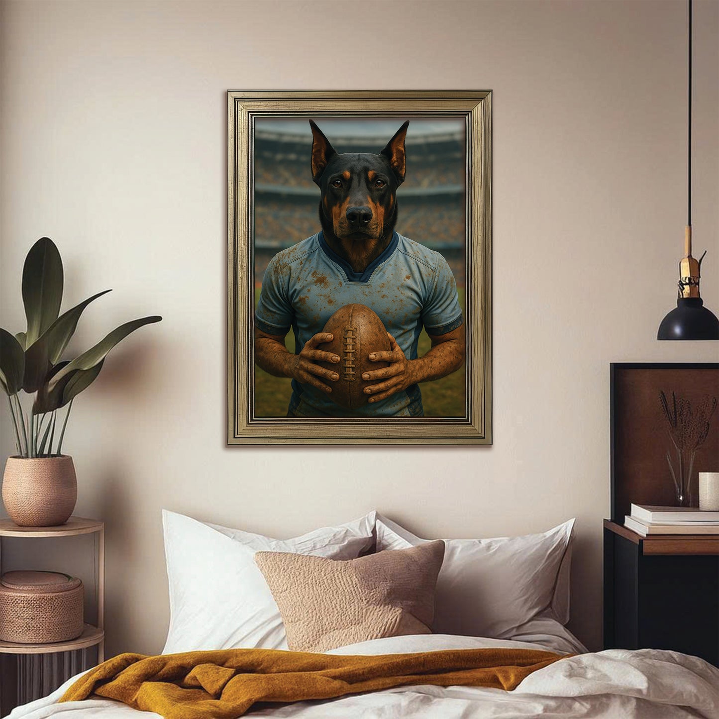 Custom Photo Rugby Dog Canvas Framed Wall Art Gift For Dog Lovers