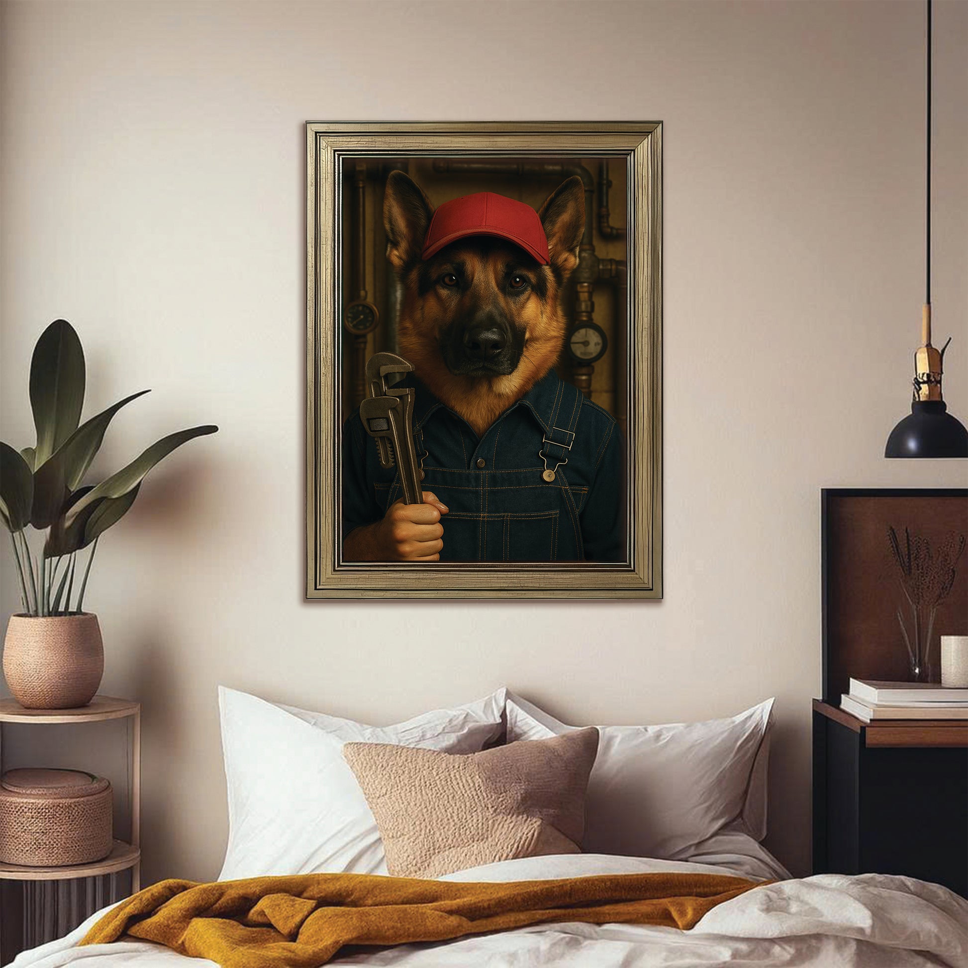 Custom Photo Plumber Dog Canvas Framed Wall Art Gift For Dog Lovers
