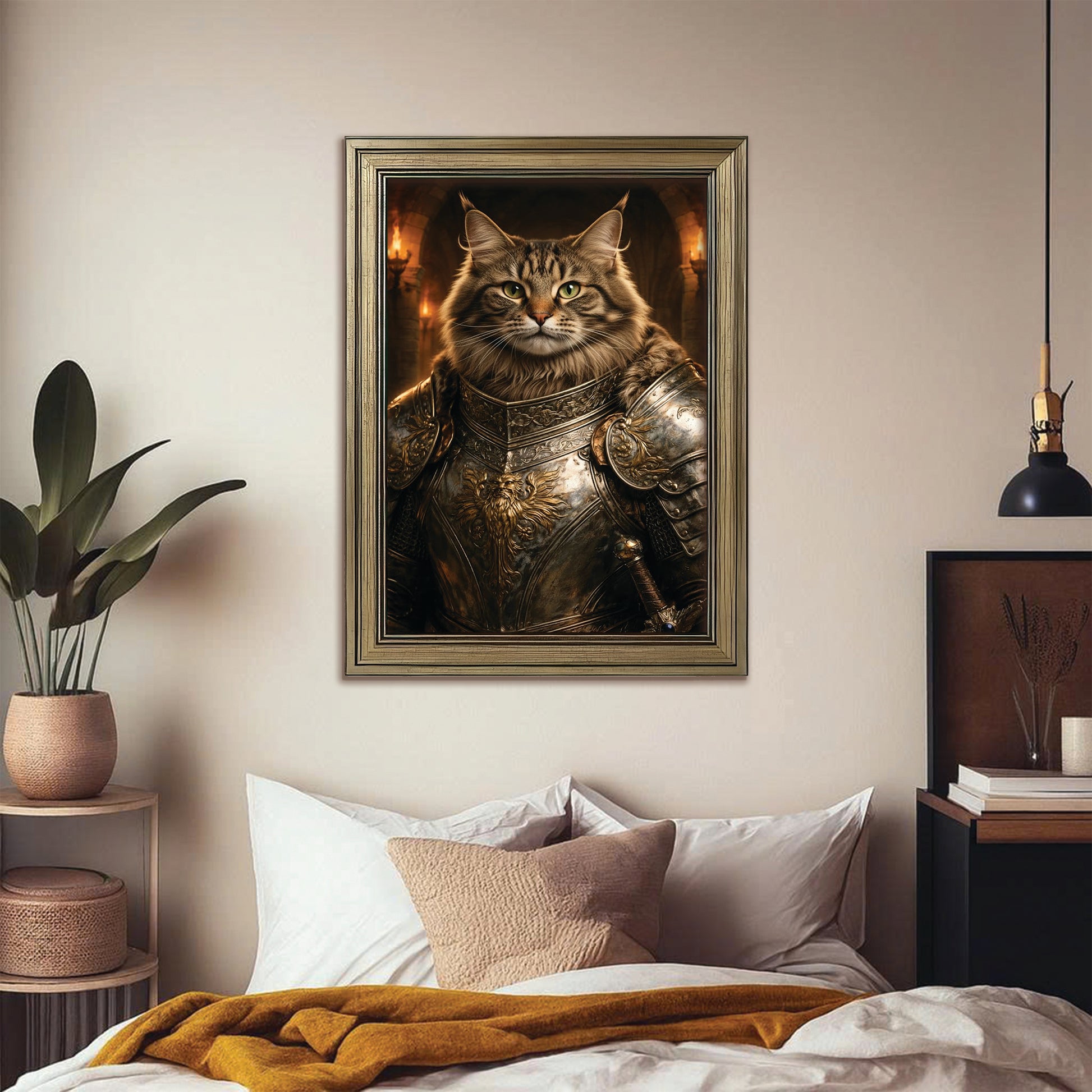 Custom Photo Knight Royal Cat Canvas Framed Wall Art Gift For Cat Lovers