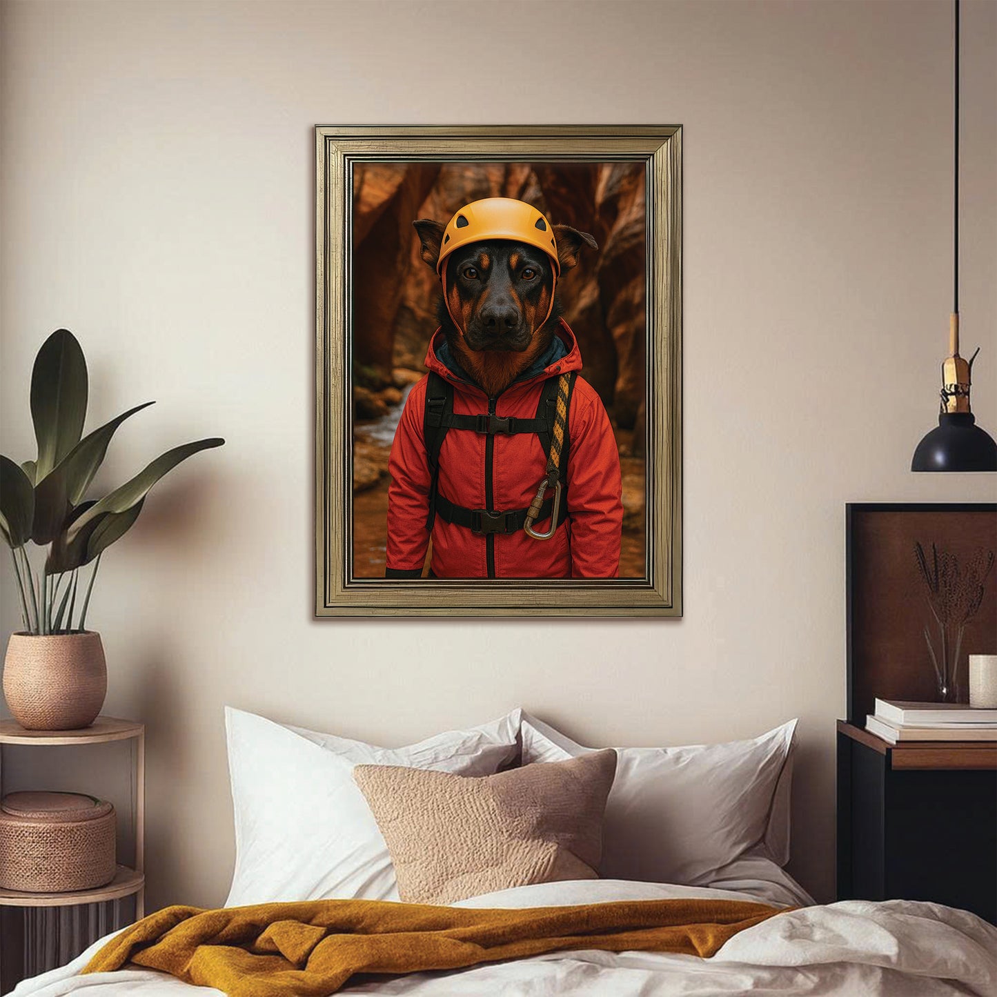 Custom Photo Canyoneering Slot Canyon Adventure Dog Canvas Framed Wall Art Gift For Dog Lovers